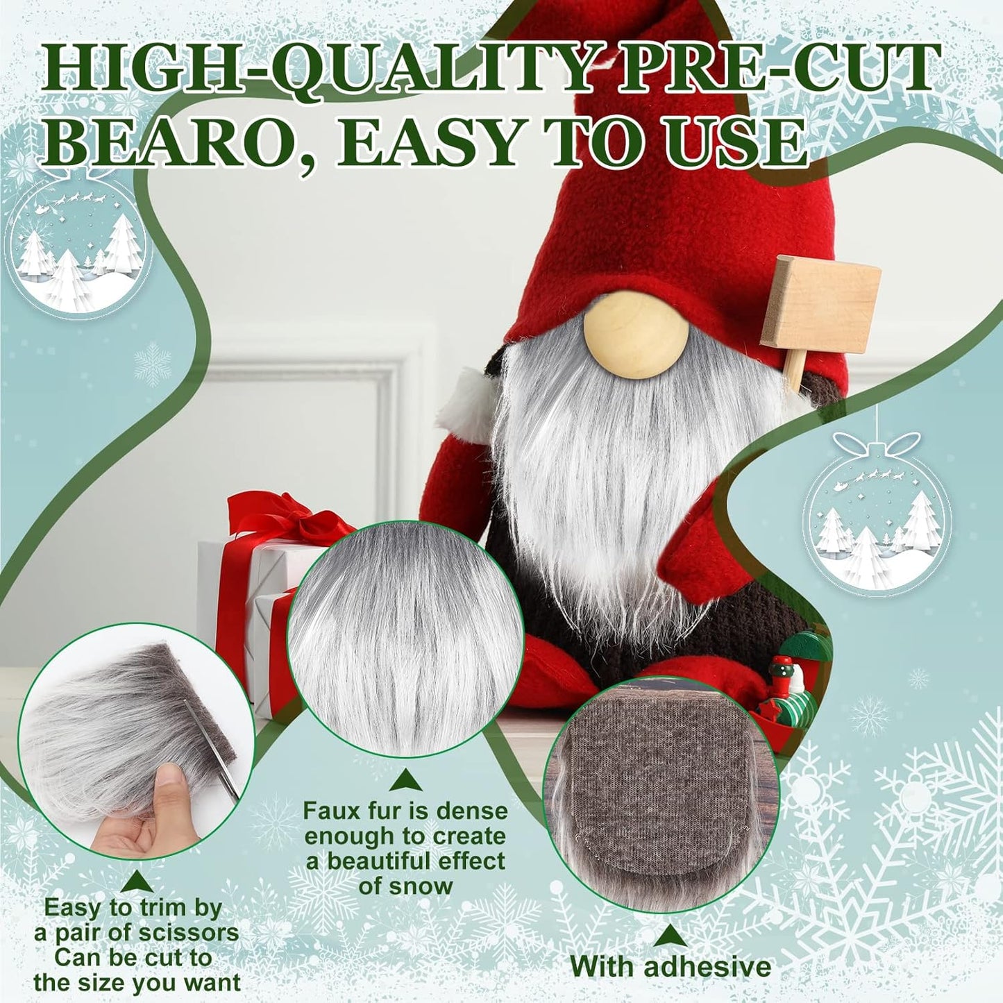 Sosation 60 Pcs Gnomes Beard Sets Faux Fur Pre Cut Gnomes Beard Foam Cone Foam Handmade Wood Balls for Halloween Christmas Day Crafts(Grey, Brown, White)