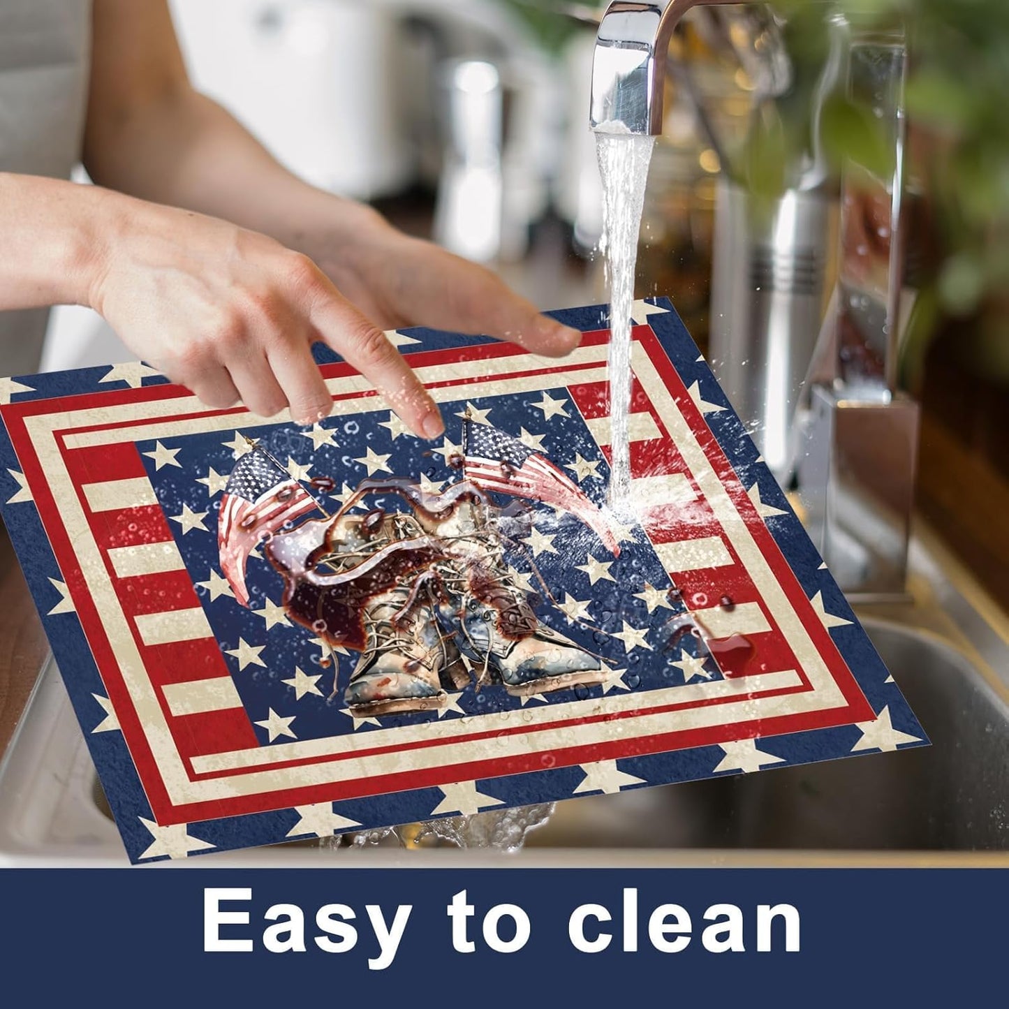 4th of July Placemats Set of 6 Patriotic Plastic Table Mats Independence Memorial Day Vintage America Flag Stars Stripe Place Mats Vinyl Table Decoration for Indoor Outdoor Party Kitchen Dining