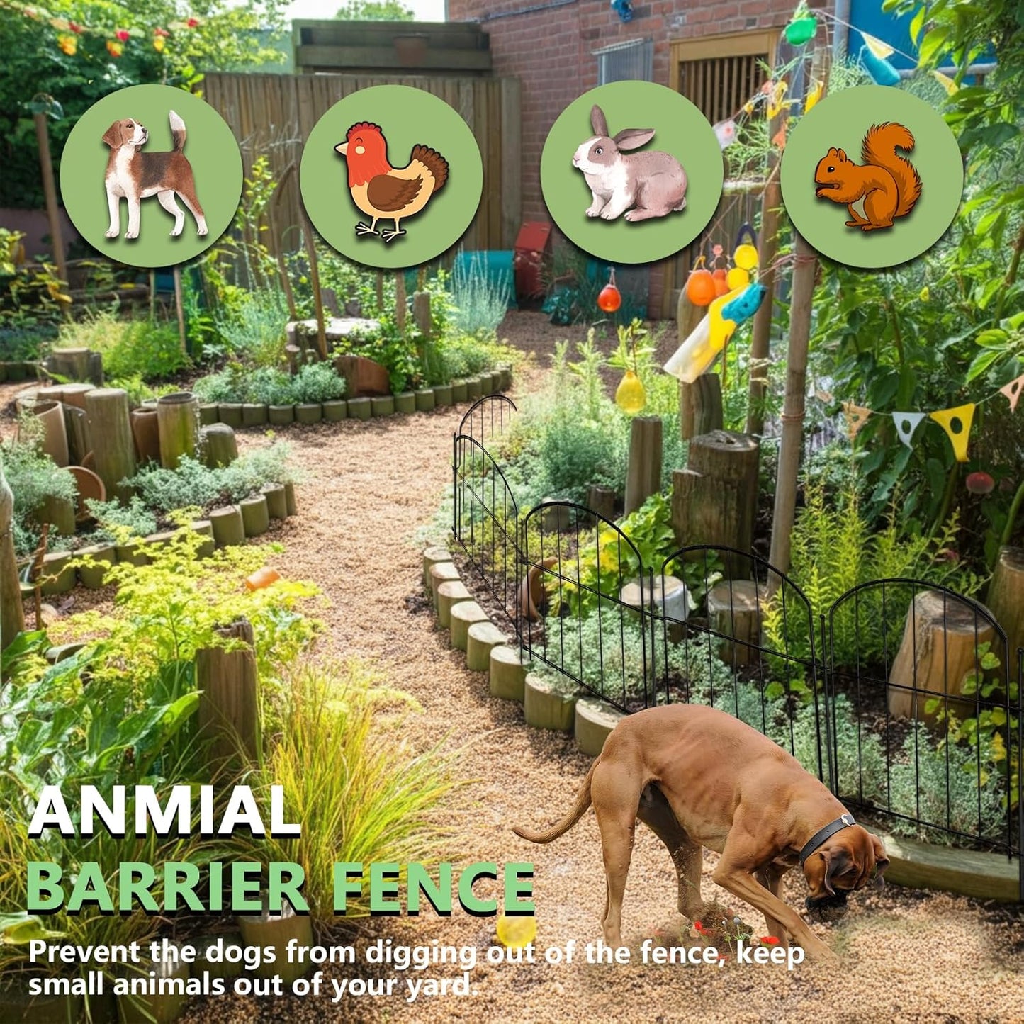 21in(H) x 10ft(L) 10 Panels Garden Fence Animal Barrier No Dig, Rustproof Arched Small Metal Fencing, 1.5in Gap Fence Border, Outdoor Decorative Fence for Yard Dogs Rabbits