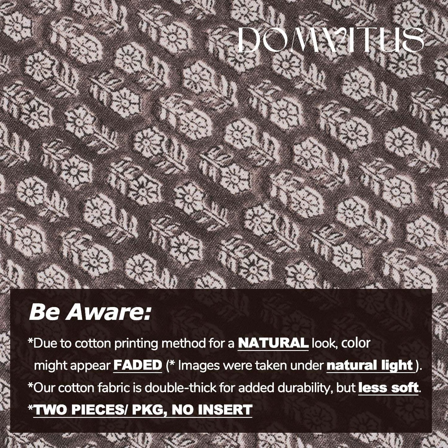 DOMVITUS Floral Pillow Covers Set of 2, 24x24 Pillow Covers, Floral Print Neutral Accent Decorative Pillow Covers for Living Room, Bed, Dark Brown