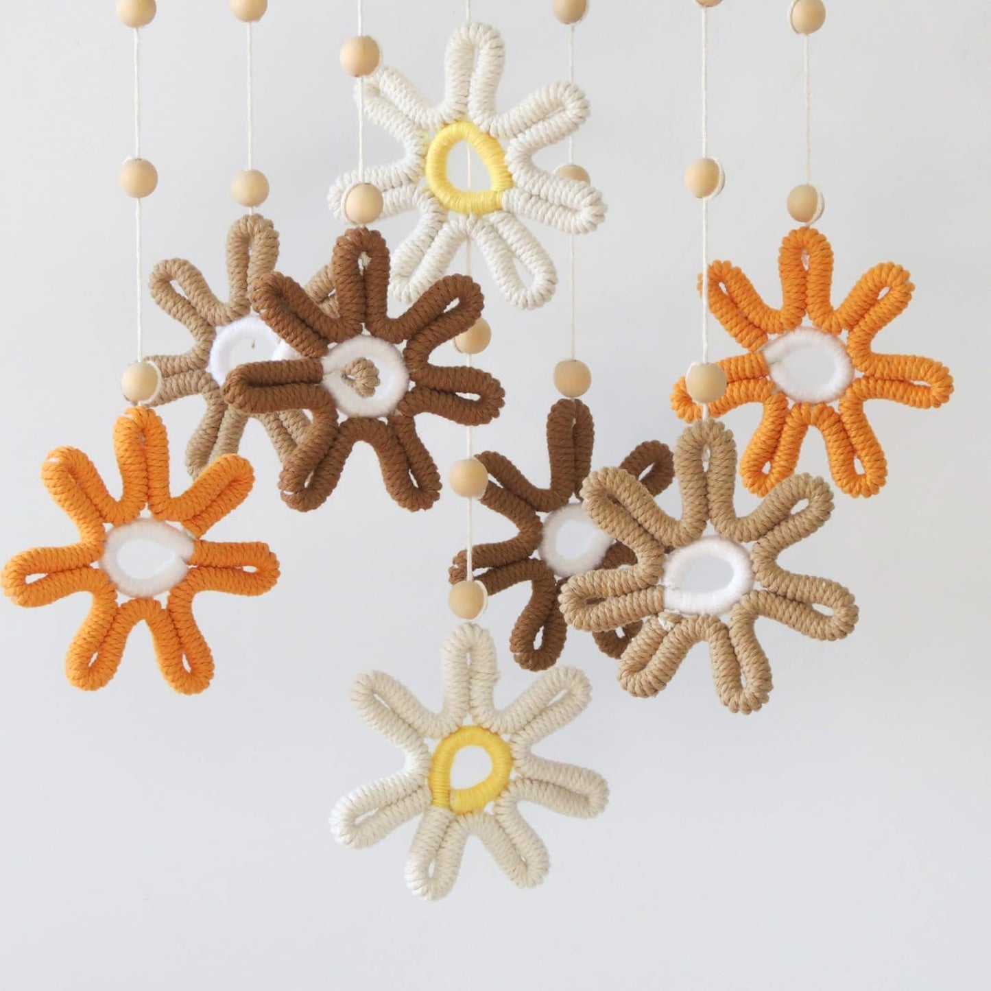 Woven Daisy Crib Mobile for Girls Boys, Daisy Mobile for Crib Boho Baby Mobile Daisy Flower Mobile for Crib Girl