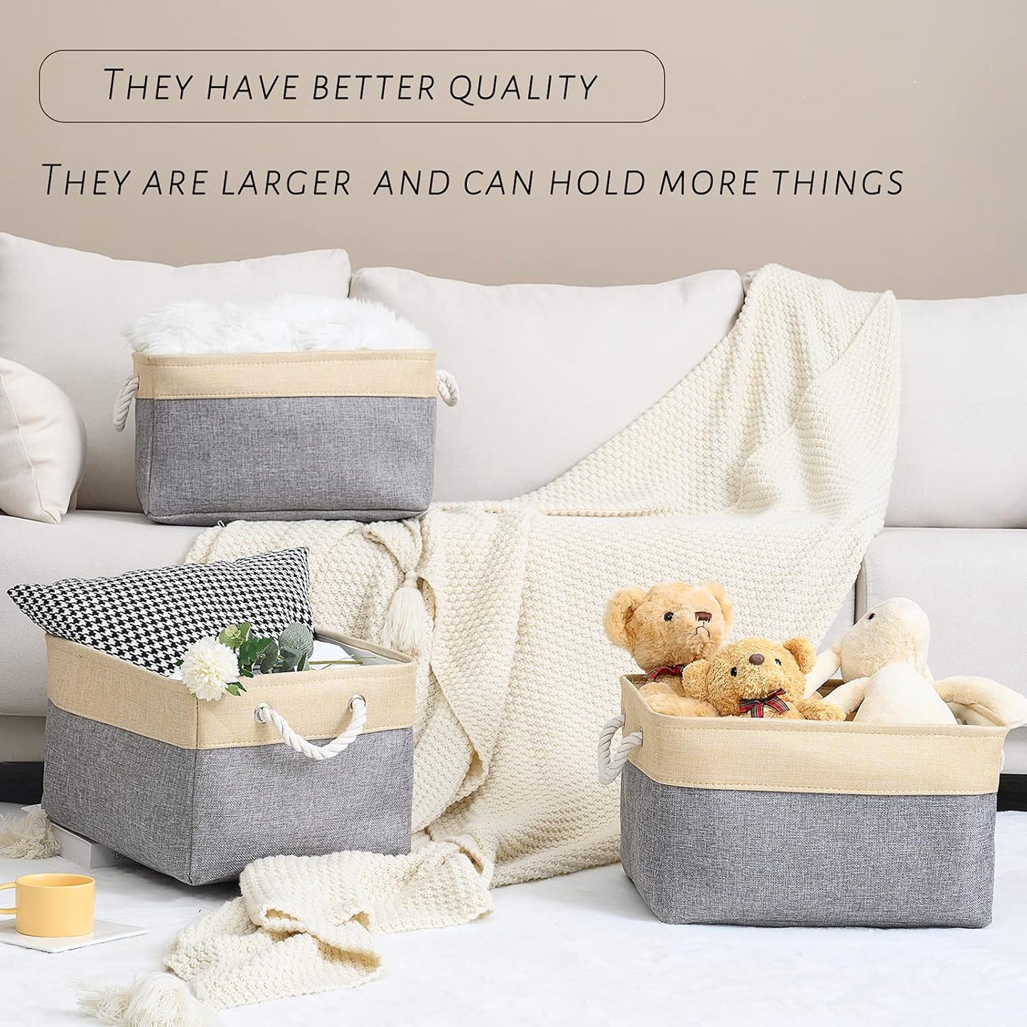 TcaFmac Cube Storage Bin, Storage Baskets for Organizing [4 Pack] Closet Organizers and Storage with Handles(Gold&Grey,15.7" L×11.8" W×8.2" H)