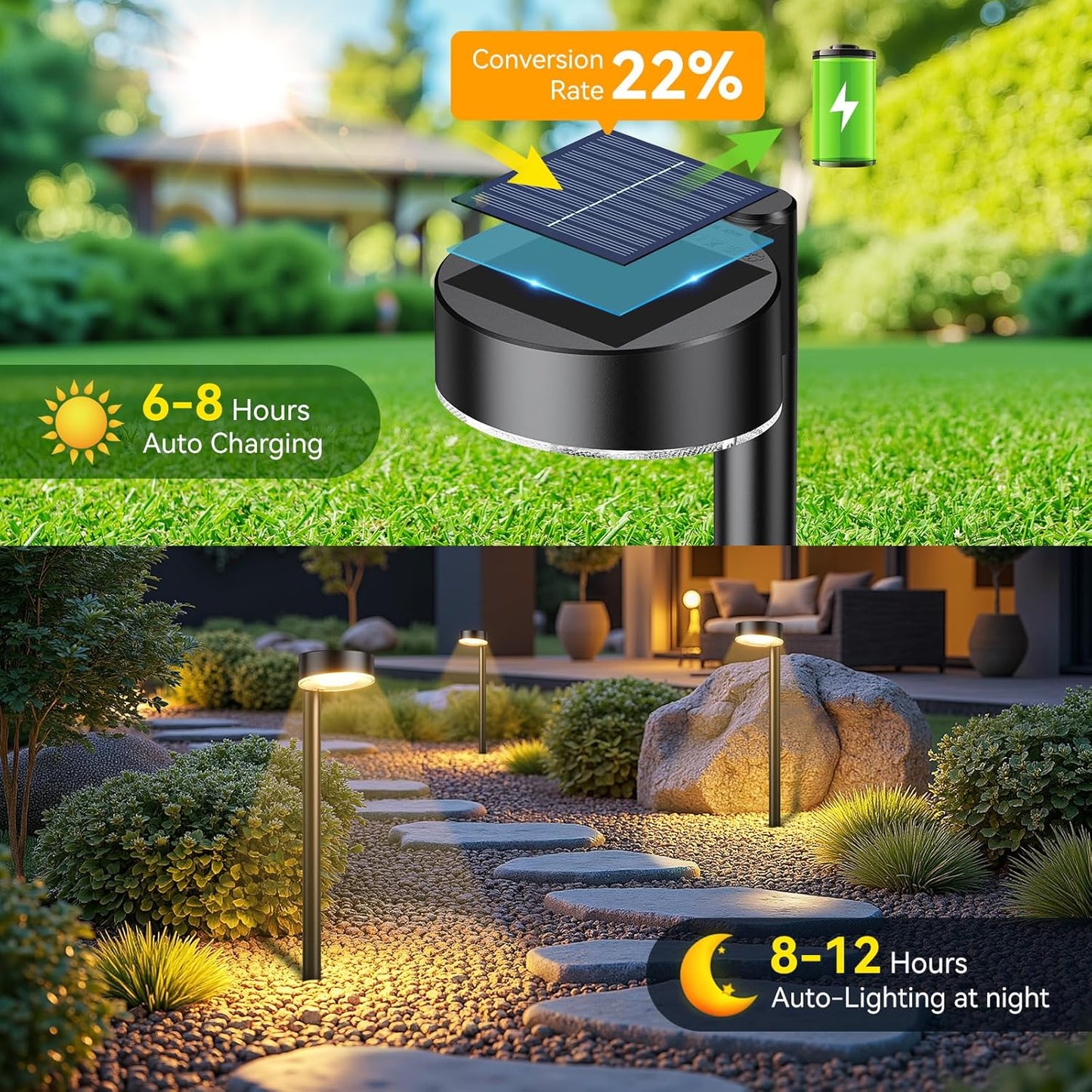 12 Pack Solar Pathway Lights Outdoor, 12 Brighter LED Solar Lights Outdoor Waterproof, Up to 12 Hrs Modern Solar Powered Path Light for Yard Garden Walkway Driveway