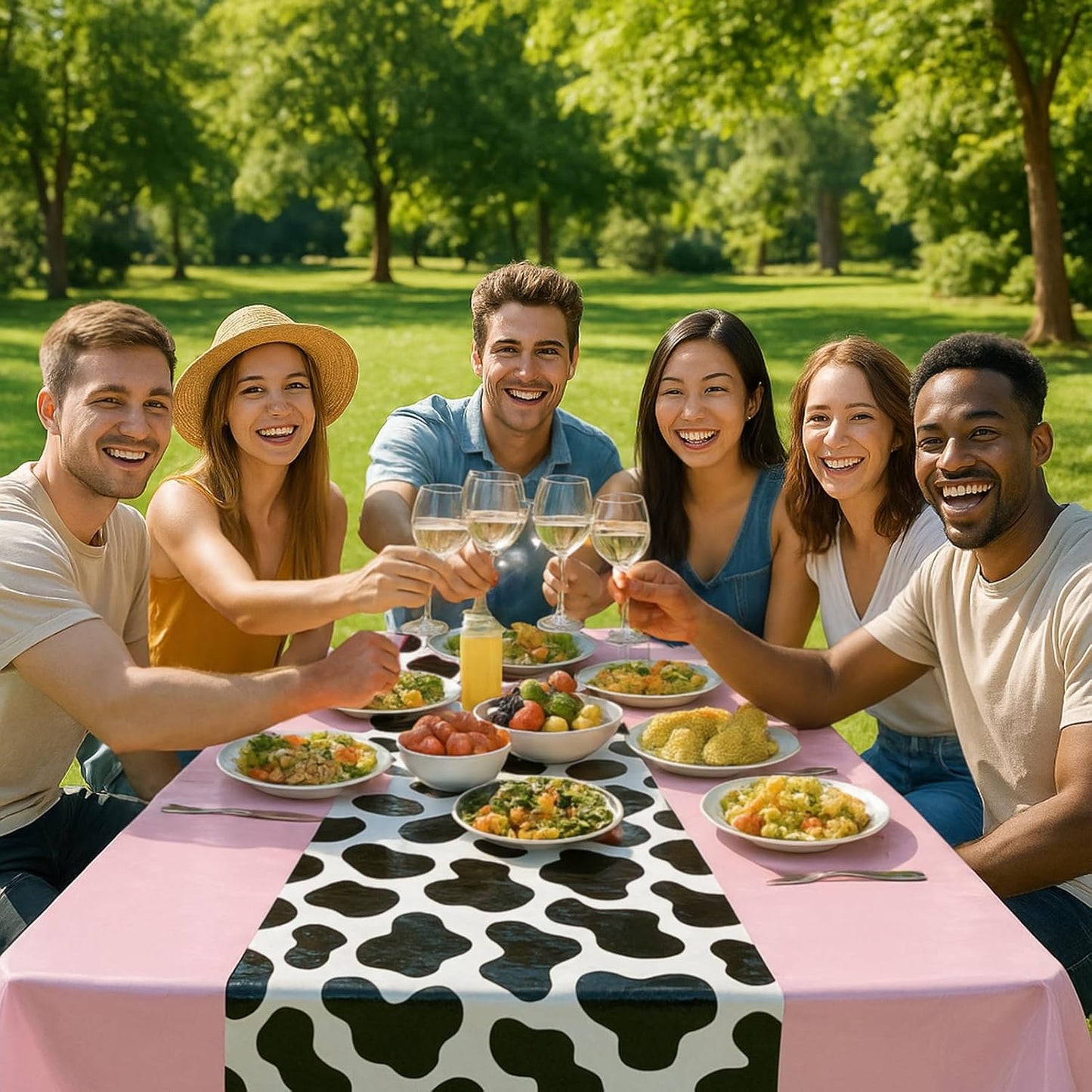 6 Pack 108 x 54 Inch Cow Print Tablecloth Cow Plastic Table Cover Birthday Party Table Cloth Disposable Plastic Farm Animal Party Cover for Disco Cowgirl Decorations Supplies Pink