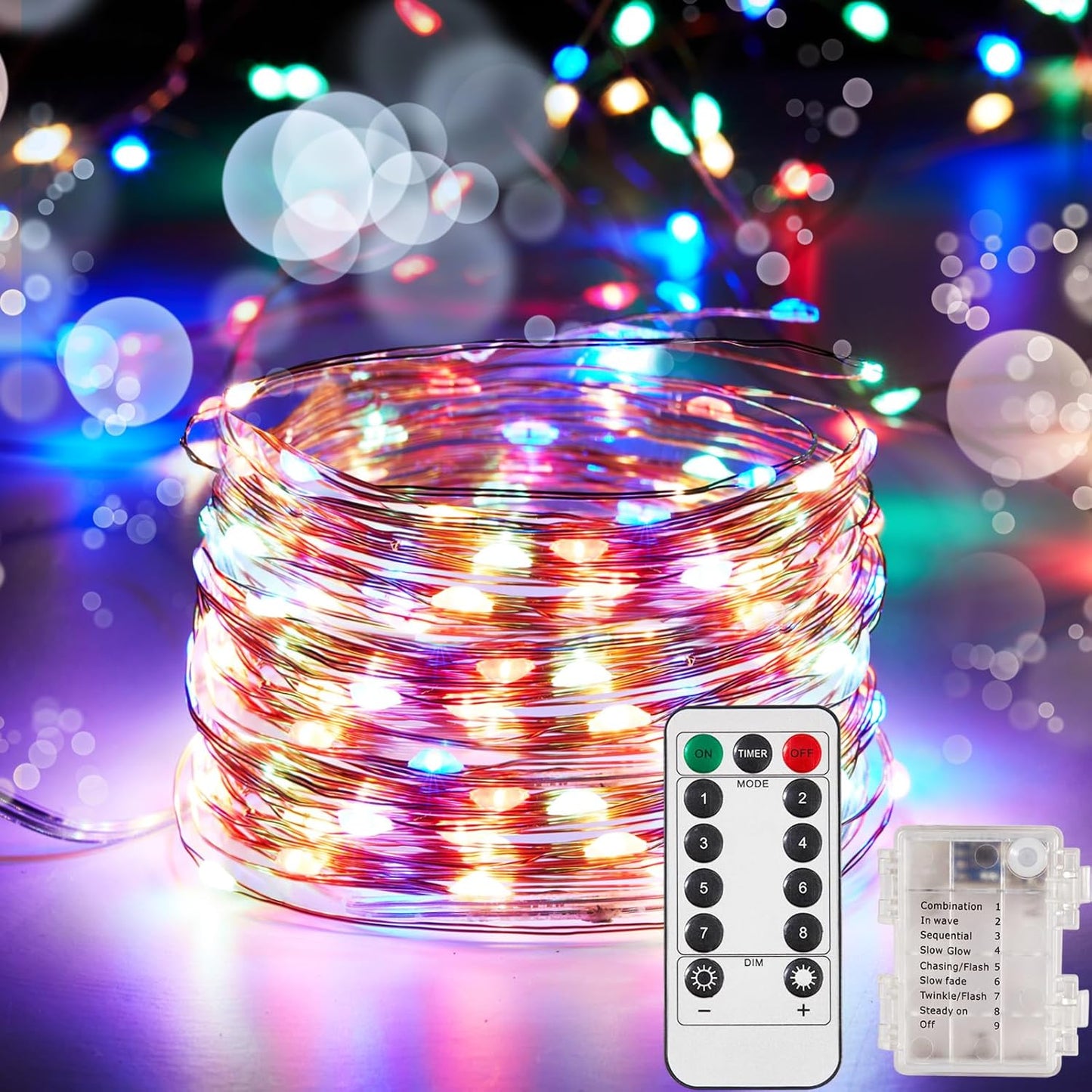 2 Pack 65.6 Ft. Battery Operated Outdoor String Lights with Remote & Timer, LED Multi Color Fairy Lights, Waterproof Twinkle Lights for Bedroom, Dorm, Mason Jar, Wedding, Party, Christmas