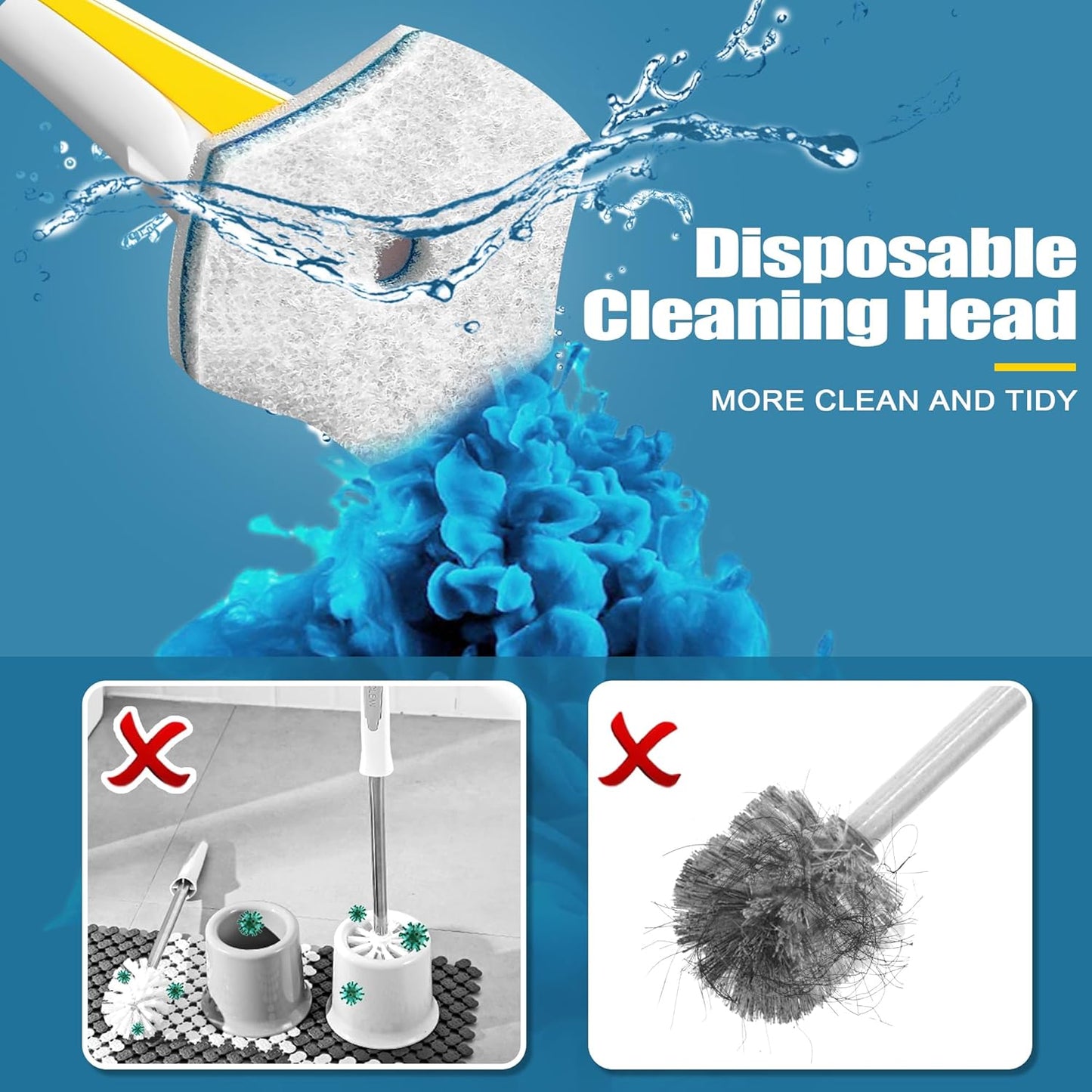 JEHONN Disposable Toilet Brush with 40PCS Wand Cleaner Refills, Wall Mounted Toilet Bowl Brush Holder Set, Bathroom Cleaning System for Sink Bathtub Wash Basin (Yellow)