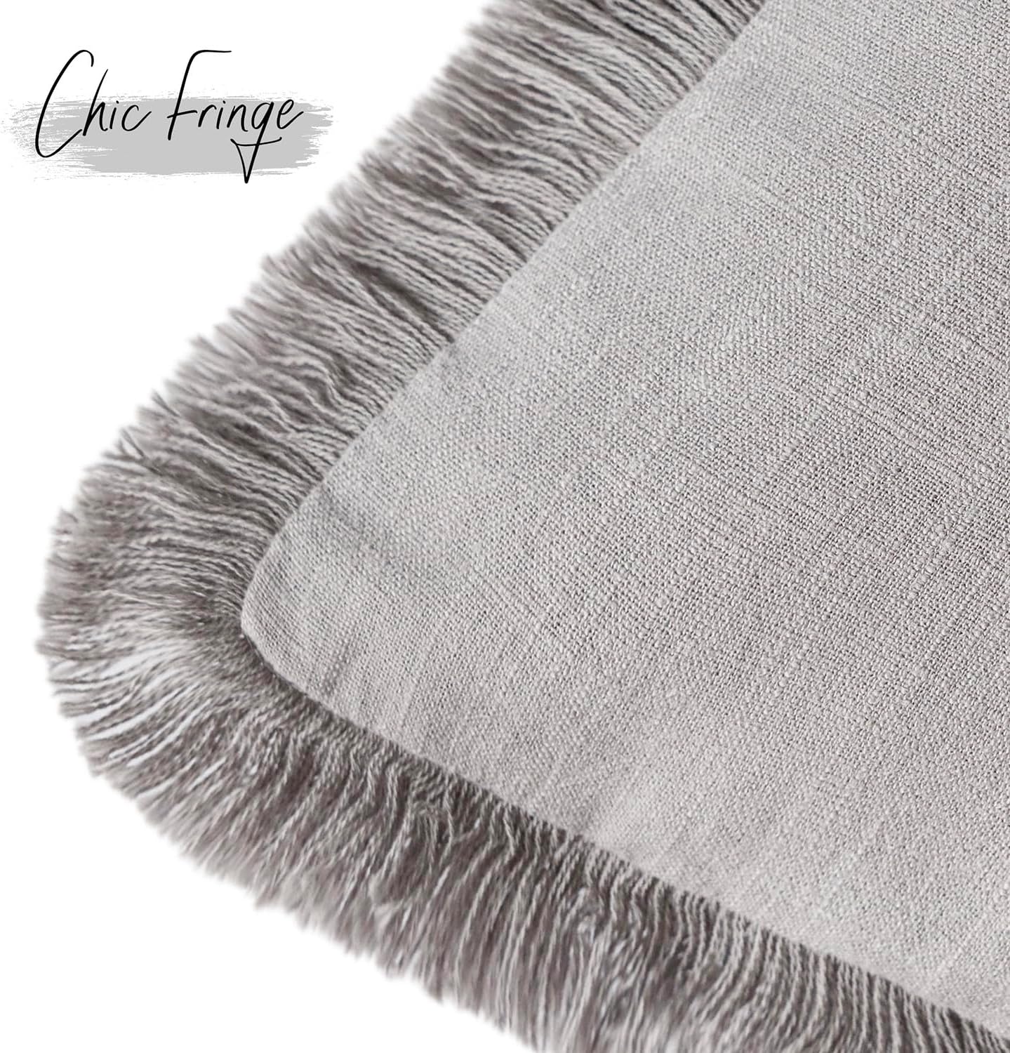 Foindtower Set of 2 Decorative Linen Fringe Throw Pillow Covers Cozy Farmhouse Cushion Cover with Tassels Accent Pillowcase for Couch Chair Sofa Bed Living Room Home Decor,24×24 Inch,Light Rustic Gray