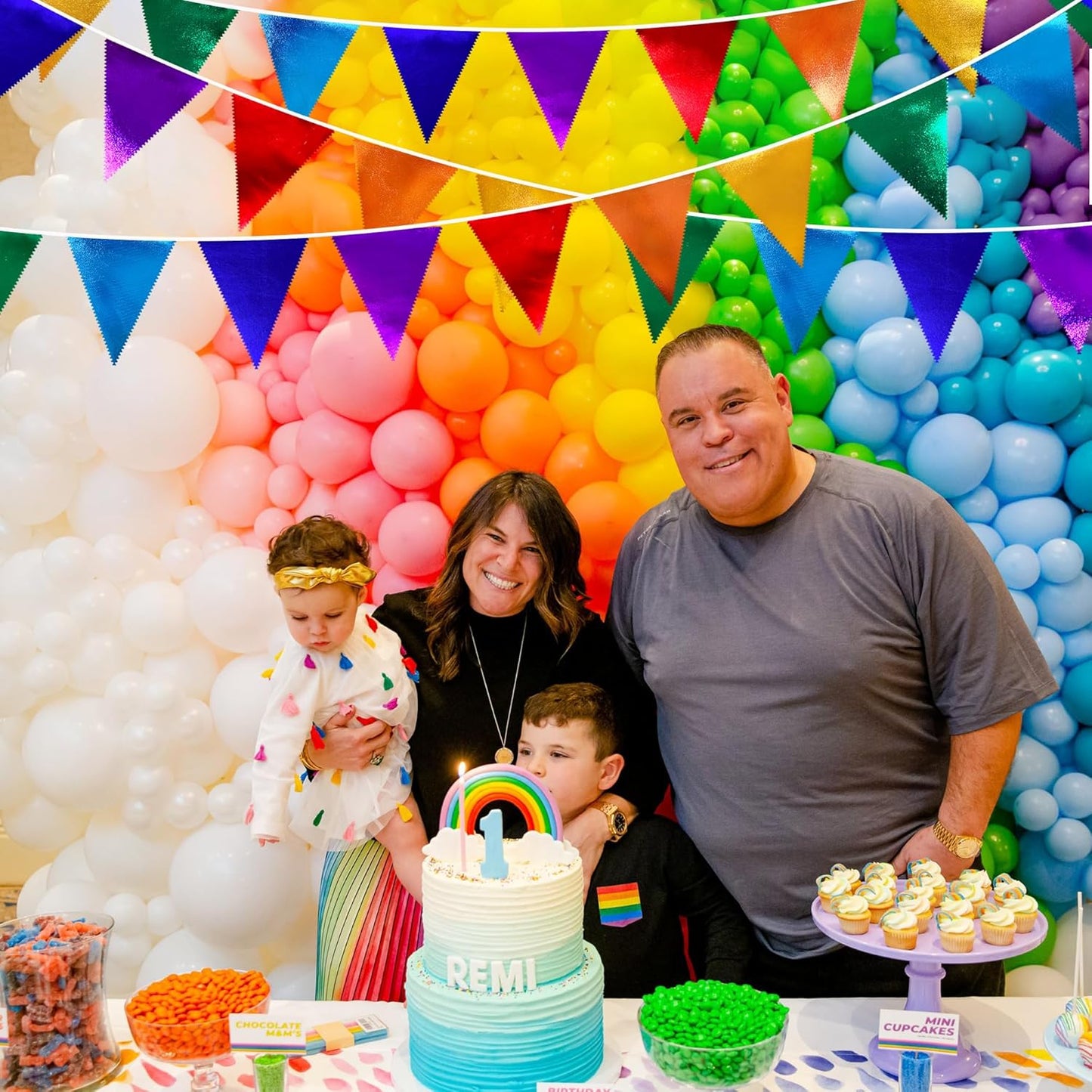 Rainbow Party Decorations Colorful Metallic Fabric Triangle Pennant Banner Flag Bunting Garland for Rainbow Fiesta Carnival Christmas Birthday Wedding Baby Shower Holiday Outdoor Party Supplies