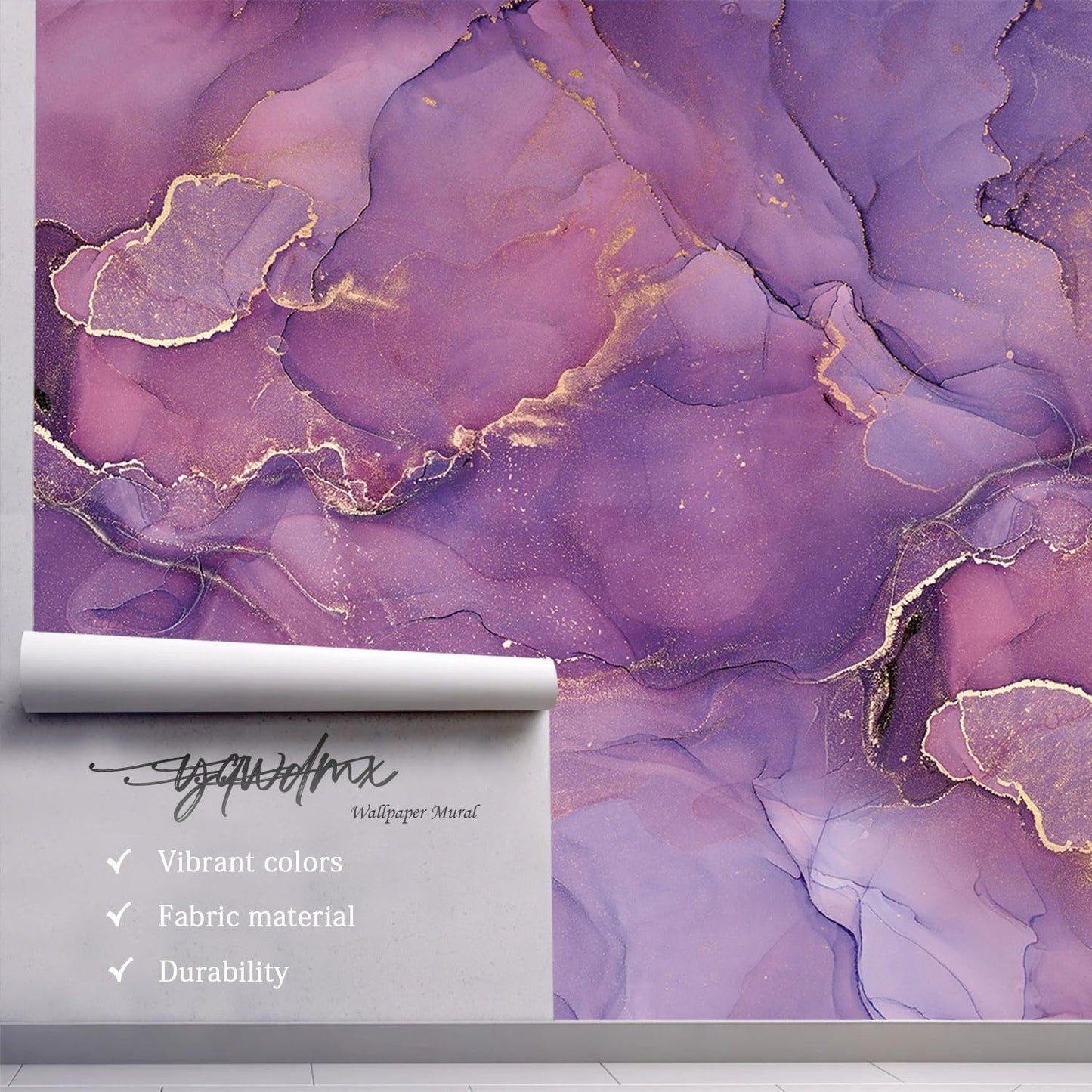 -Purple Marble Fabric Wallpaper Abstract Texture Mural Bedroom 180" x 115" (Not Peel and Stick)