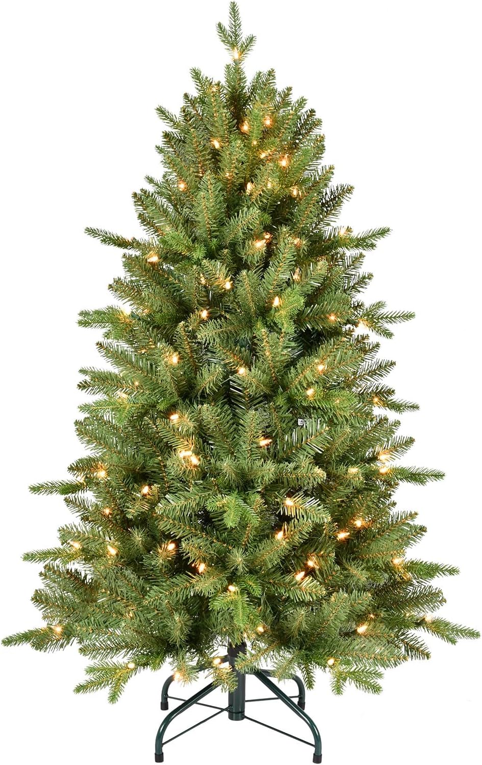 4FT Pre-Lit Artificial Christmas Tree with 628 PE&PVC Mixed Branch Tips, 200 Warm White Lights, Hinged Premium Spruce Fake Xmas Trees, Green, Foldable Base