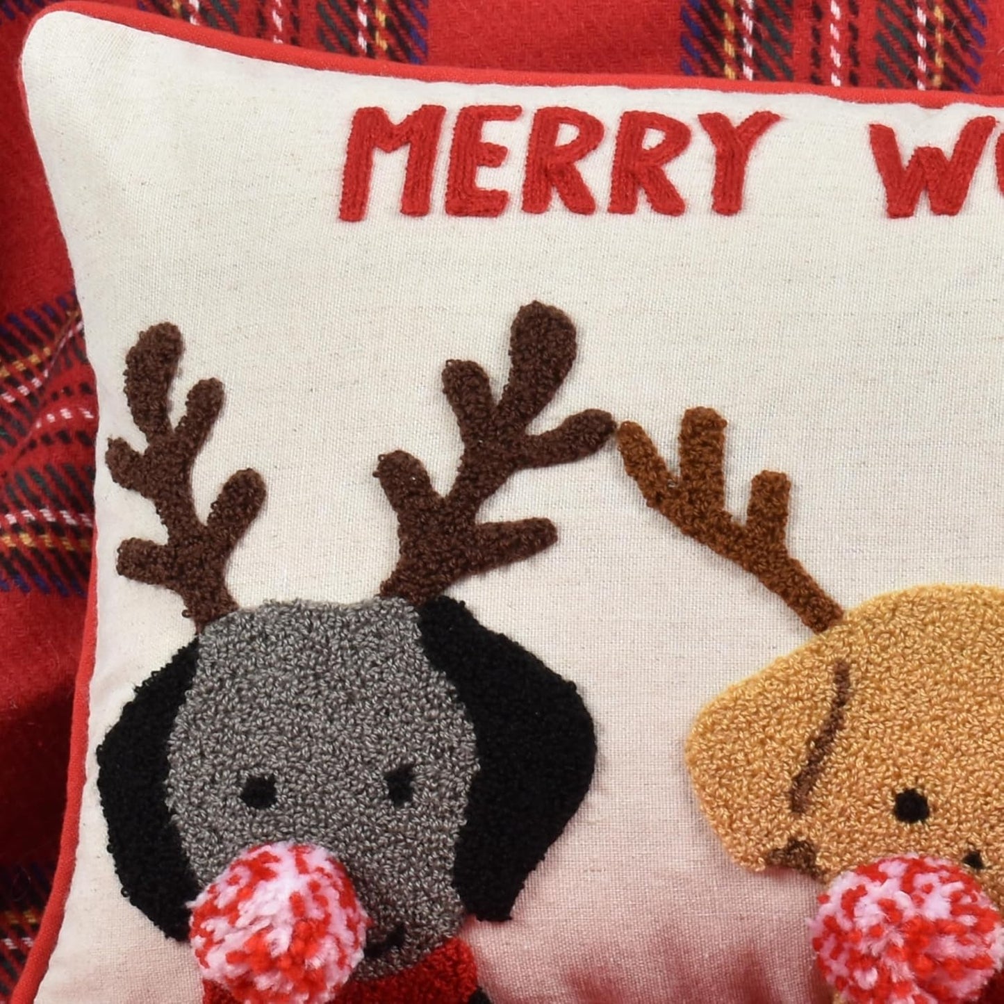 Merry Woofmas Christmas Pillow Covers 12x20, Cute Dog Embroidered Christmas Throw Pillow Covers Christmas Decorations Holiday Pillows for Home Couch,Linen/red