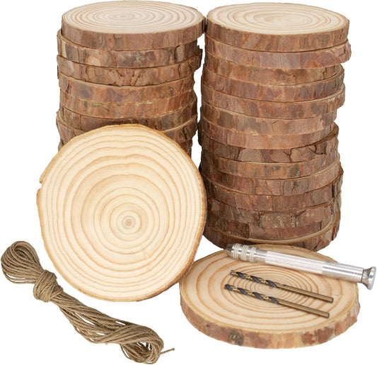 Unfinished Natural Wood Slices: 3.2-4 Inch Circles - 30 pcs with Bark for Crafts, DIY Ornaments & Art