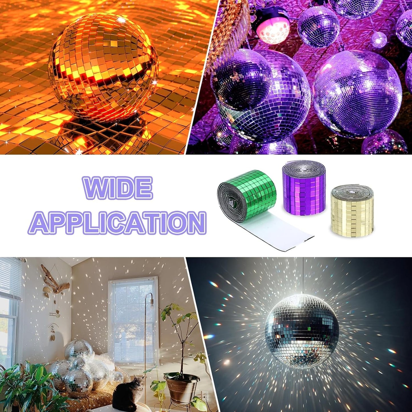 MECCANIXITY Self Adhesive Glass Mirror Mosaic Tiles 3200 Pcs 5 x 5 mm Disco Tiles for Craft Decoration Glass Mirror Disco Ball 2 Rolls (Purple/Green)