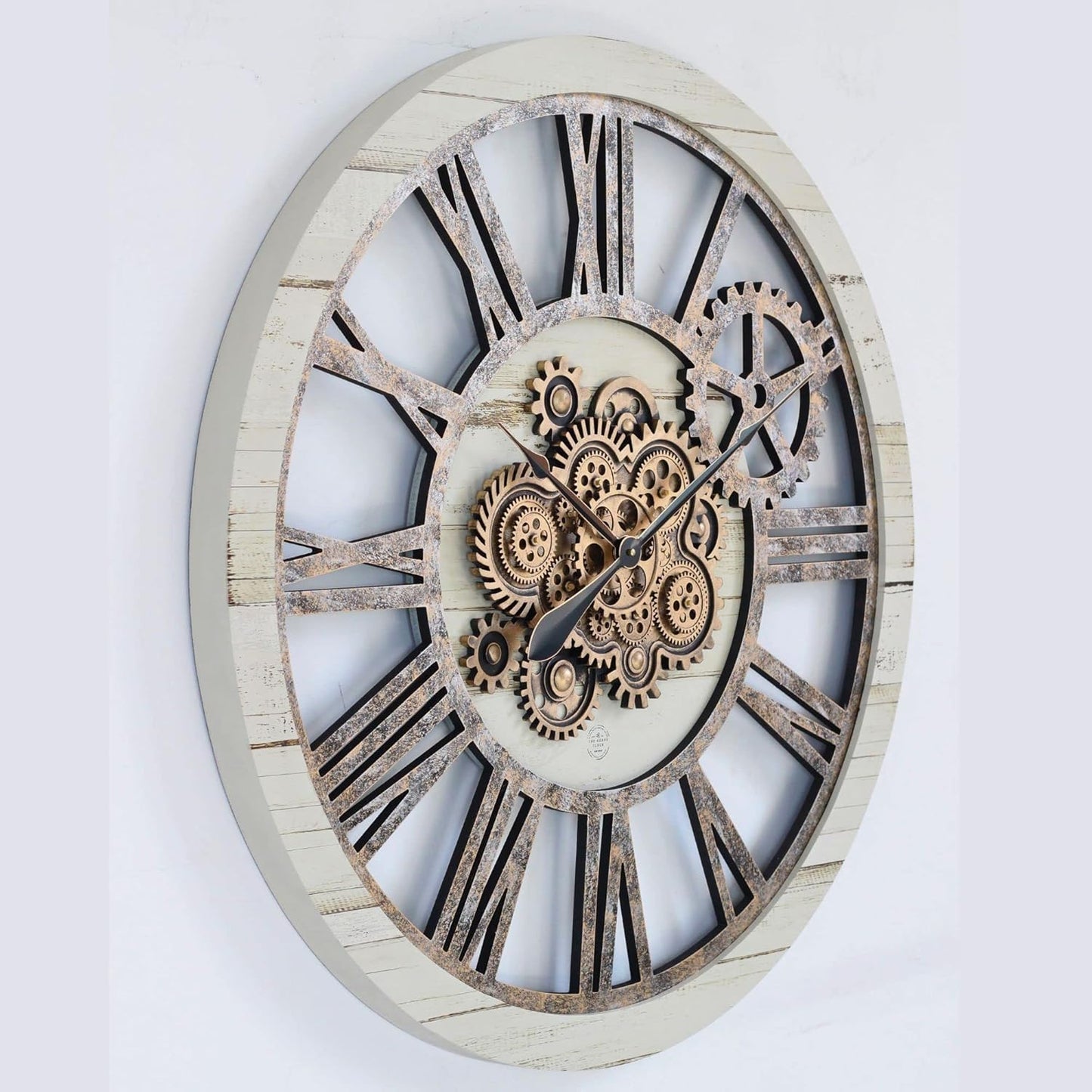 The Gears Clock 36'' Inch Real Moving Gear Wall Clock Vintage Industrial Oversized Rustic Farmhouse (Desert Beige)