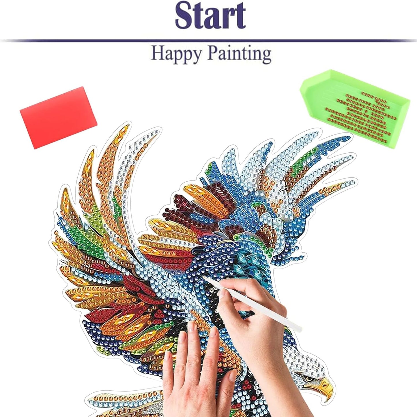 Diamond Painting Kits for Adults Beginners, 5D Full Drill Eagle Crystal Art Desktop Ornament, DIY Single Sided Home Office Desk Decor, Creative Craft Gift Set with Tools