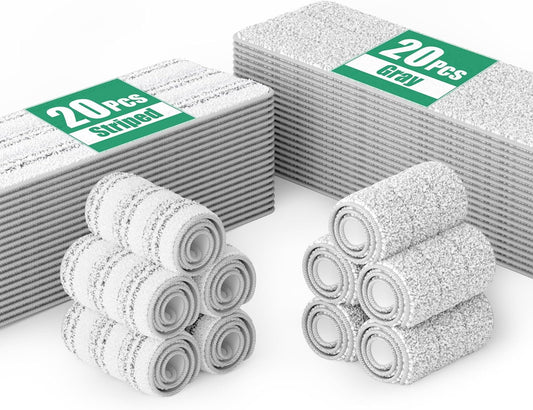 JOYMOOP Flat Mop Pads, Microfiber Mop Cleaning Pads, Washable Pads, Pads Replacement for JOYMOOP Flat Mop or Mop Bucket Set, Pack of 50 Refills 13inch - Grey and Stripe