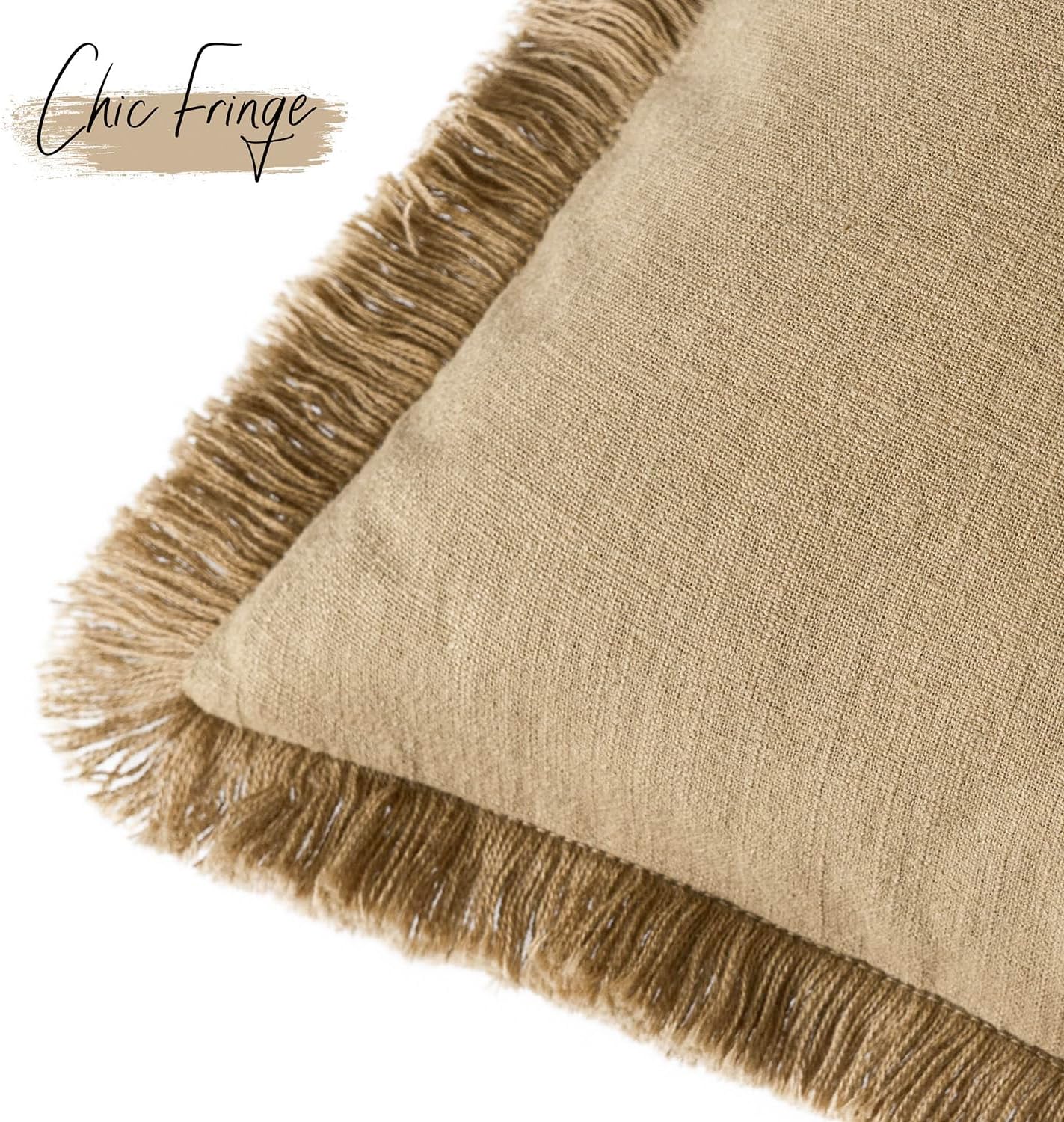 Foindtower Set of 2 Decorative Linen Fringe Lumbar Throw Pillow Covers Farmhouse Cushion Cover with Tassels Accent Pillowcase for Couch Sofa Bed Living Room Home Decor,12×20 Inch,Light Khaki Taupe