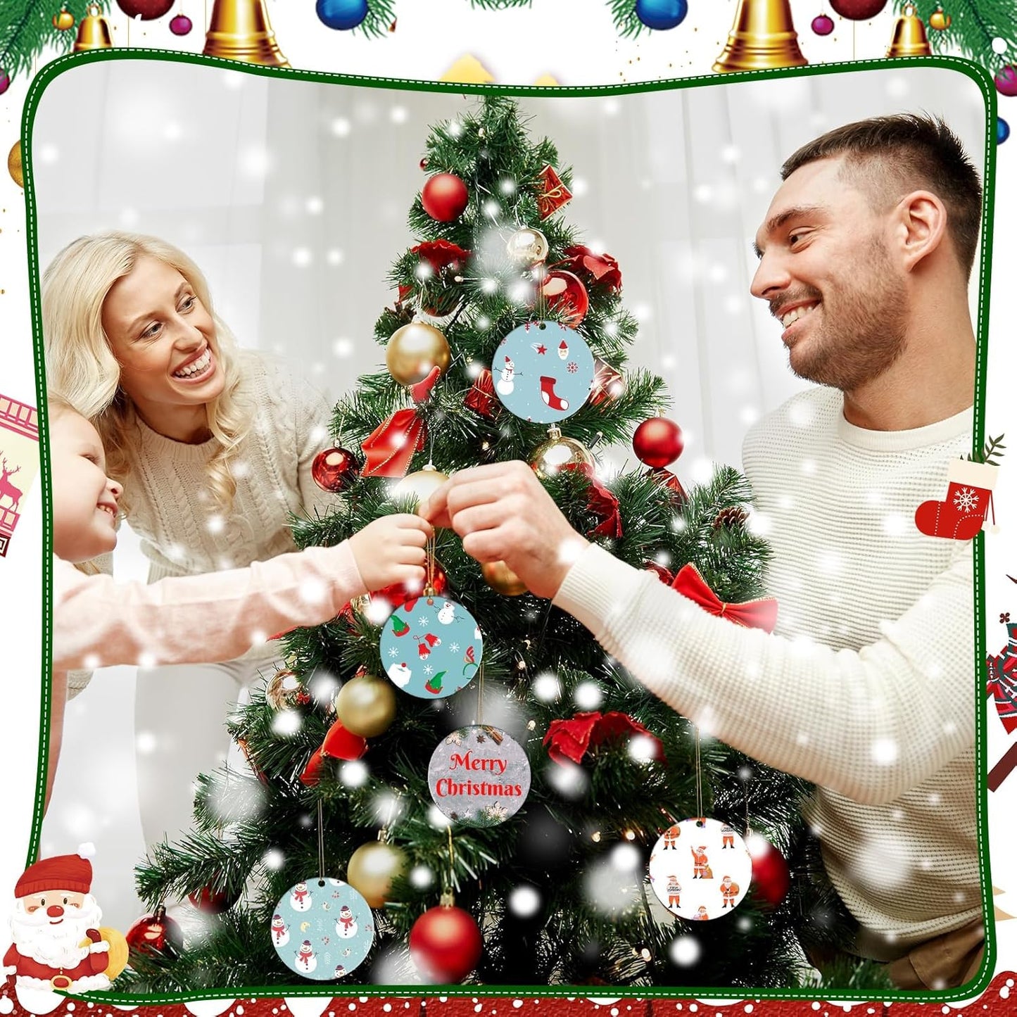 30 Pcs Sublimation Ceramic Ornaments Blank Double-Sided 3 inch Round Sublimation Ornament Blanks for Heat Press Printing Crafting DIY Personalized Christmas Home Decor