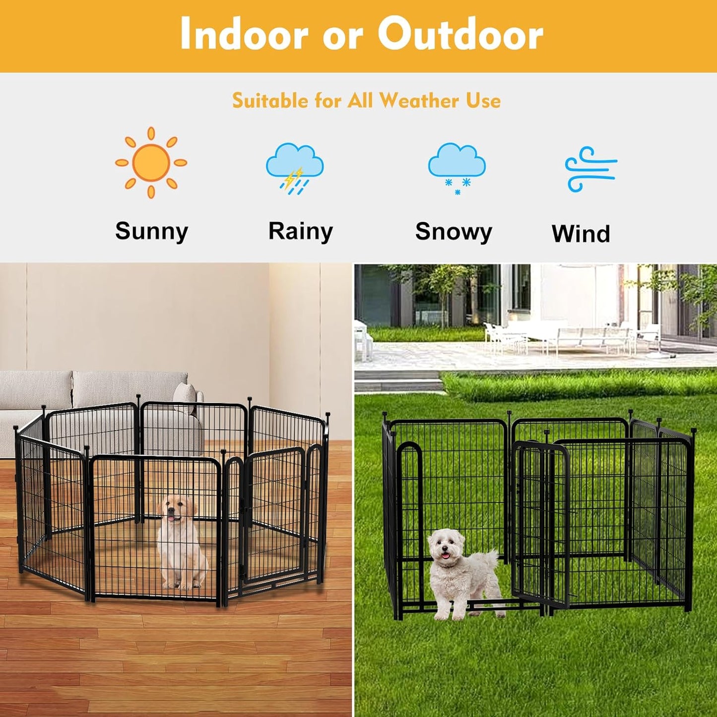 Playpen 36 inch High, Gate 17.7 inches Wide with Low Sills Pen, 8 Panels Total 17.7 Ft(L) Garden Fence for Dogs, Dog Play Pen Indoor or Outdoor,Rabbit Playpen,Dog Fence Outdoor for Yard
