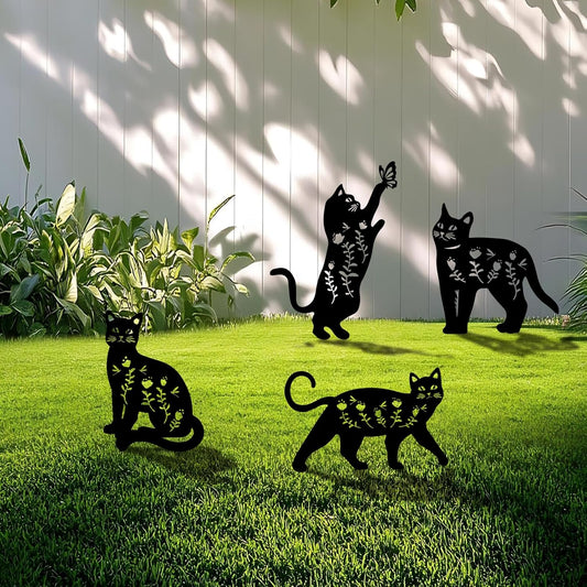 4 Pack Cat Metal Garden Decorative Stakes, Weather Proof Silhouette Statues for Yard, Patio,Outdoor Decor for Cat Lovers and Pet Owners