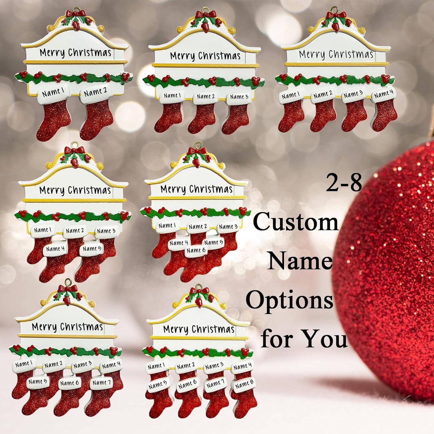 2025 Personalized Christmas Ornaments Family of 2/3/4/5/6/7/8,Custom Christmas Stocking Ornaments Deorations with Names,Customized Xmas Ornament Tree Deorations,Personalized Xmas Ornament Gifts