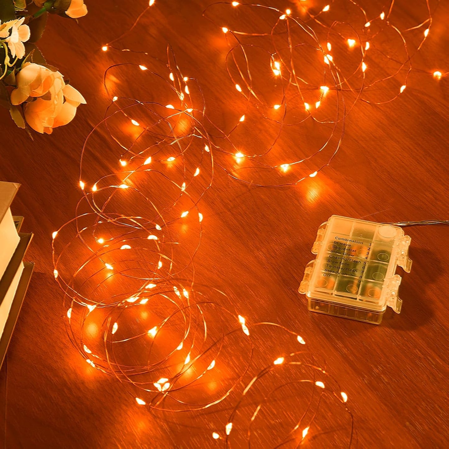 1 Pack 65.6 Ft. Battery Operated Outdoor String Lights with Remote & Timer, LED Orange Fairy Lights, Waterproof Twinkle Lights for Bedroom, Dorm, Mason Jar, Wedding, Party, Christmas