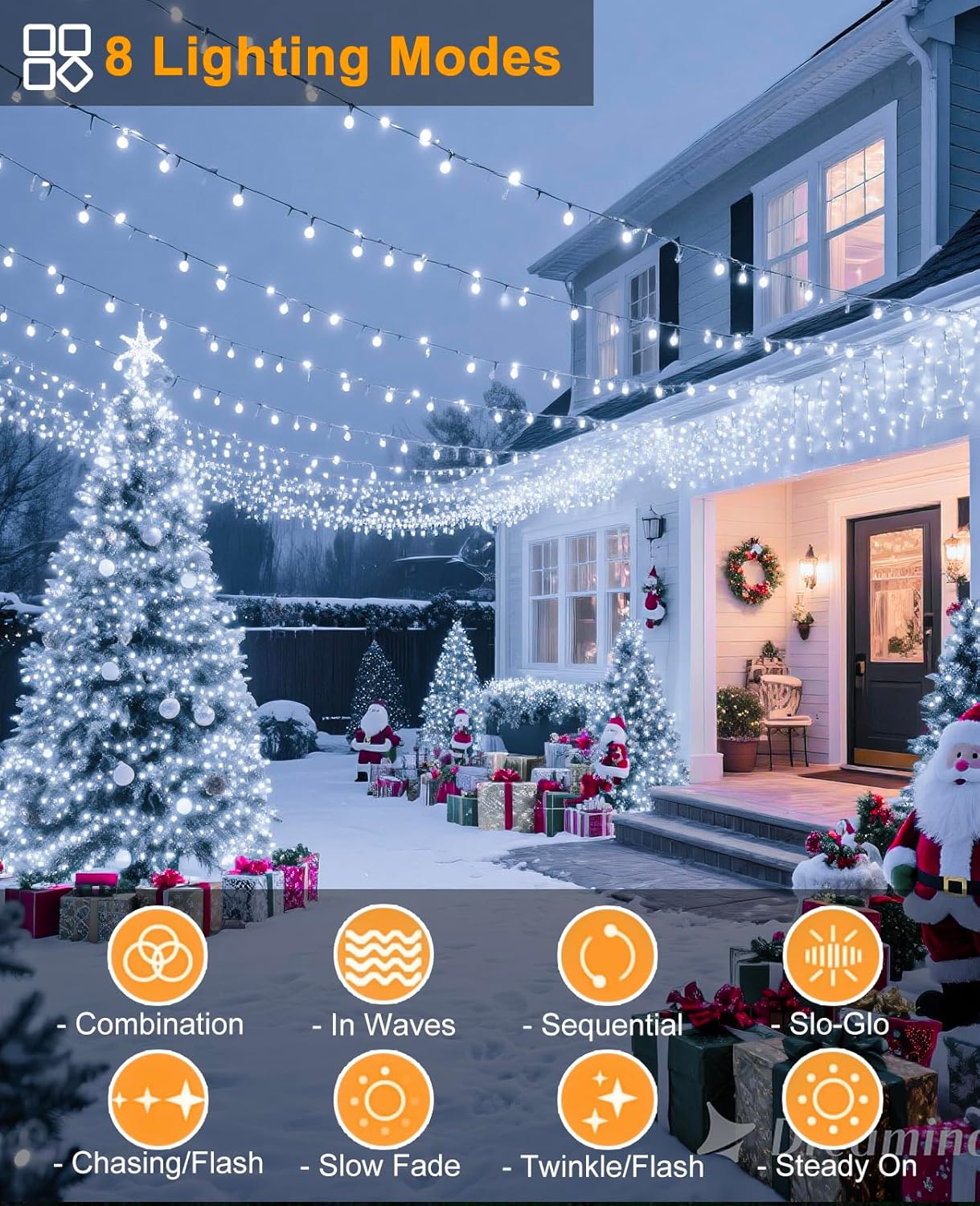 197FT 600 LED Christmas Lights Outdoor, Plug in Christmas Tree Lights 8 Modes, Waterproof Green Wire String Twinkle Lights for Indoor House Patio Yard Party Wedding Holiday Decorations, White