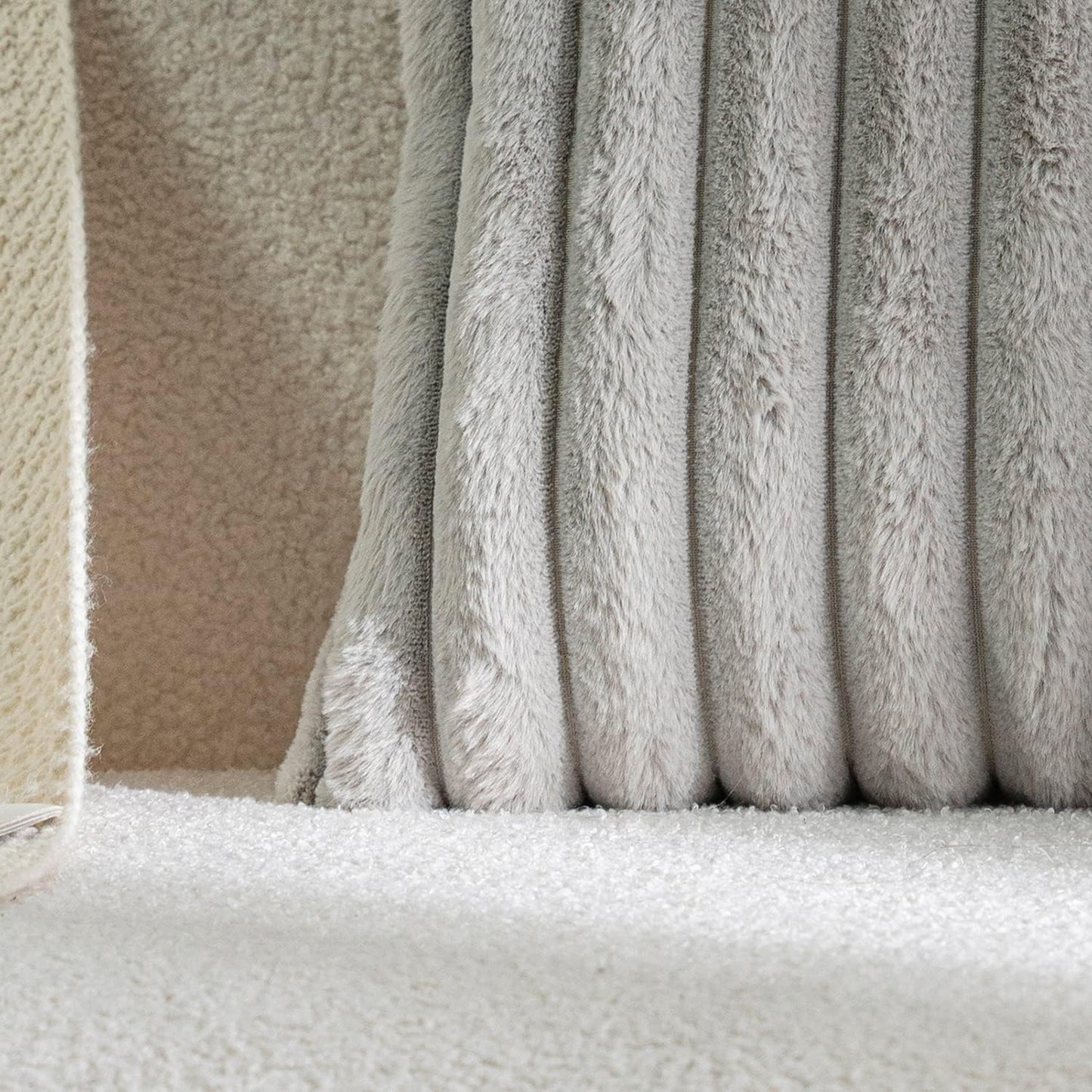 DEELAND Pack of 2,Double-Sided Faux Fur Plush Decorative Throw Pillow Covers Fuzzy Striped Soft Pillowcase Cushion Covers for Sofa Couch Bedroom Lightgrey 16x16 inch