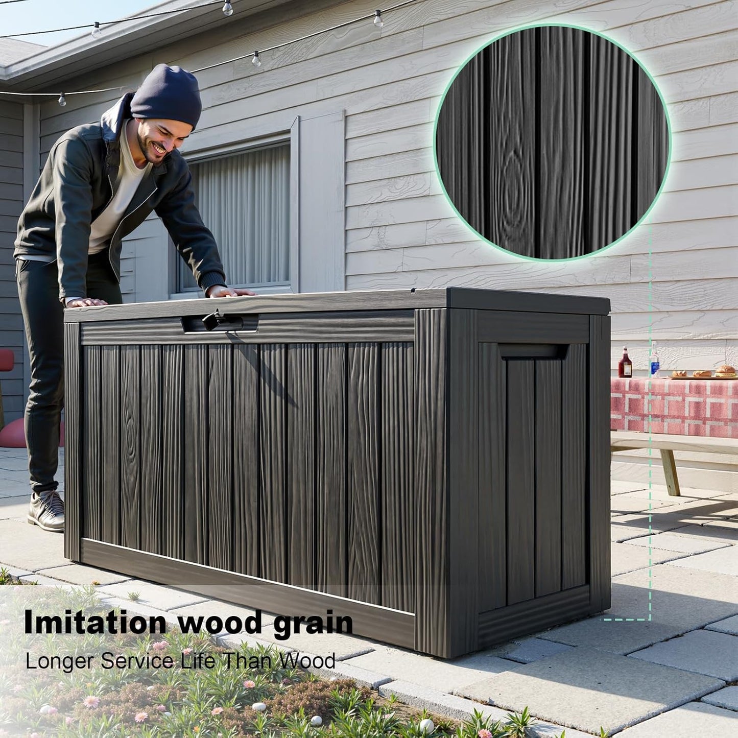 80 Gallon Outdoor Storage Box – Waterproof Deck Box for Garden & Patio,Black