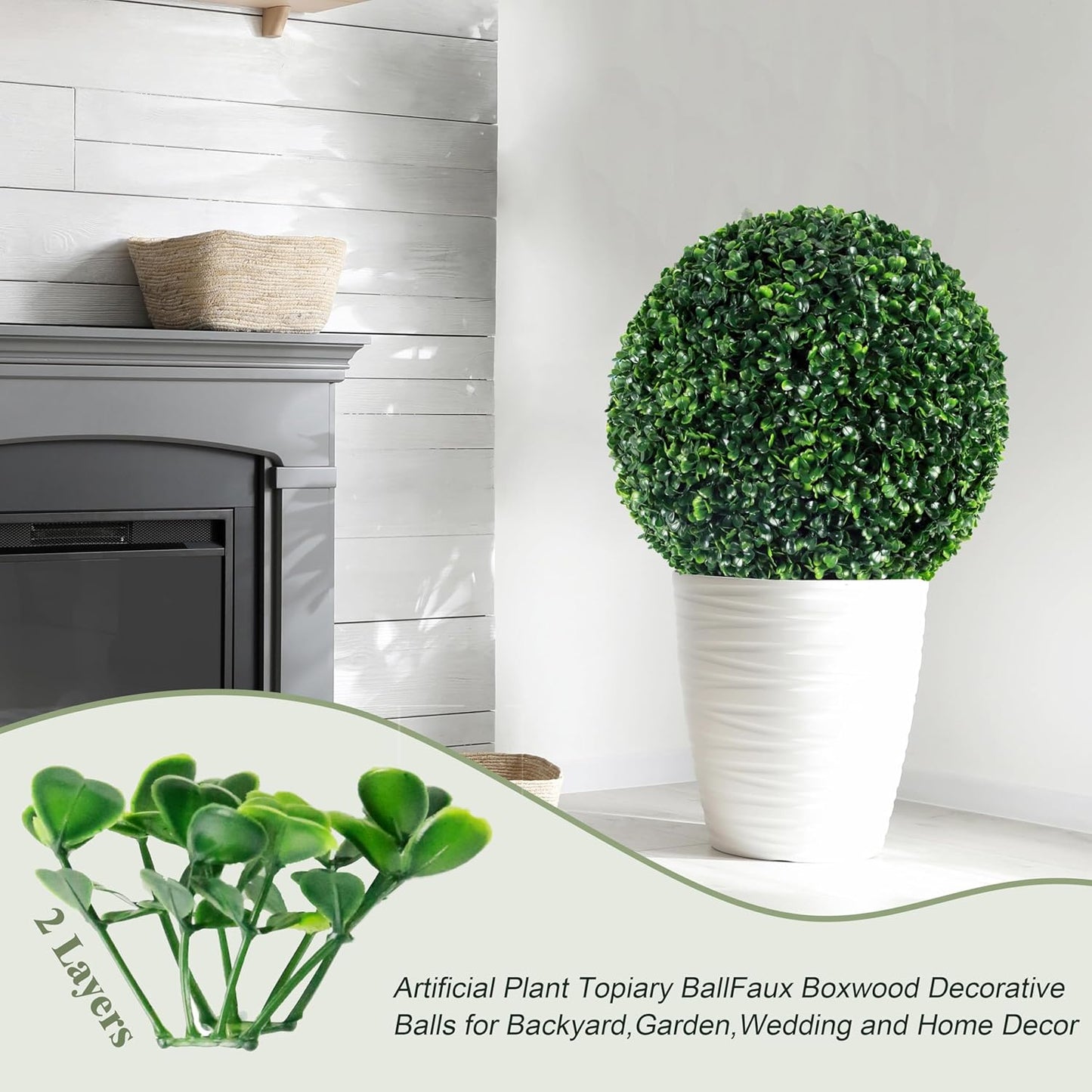 Ogrmar 2 PCS 17.7 inch 2 Layers Artificial Plant Topiary Ball Faux Boxwood Decorative Balls for Backyard, Balcony,Garden, Wedding and Home Décor (17.7 Inch)
