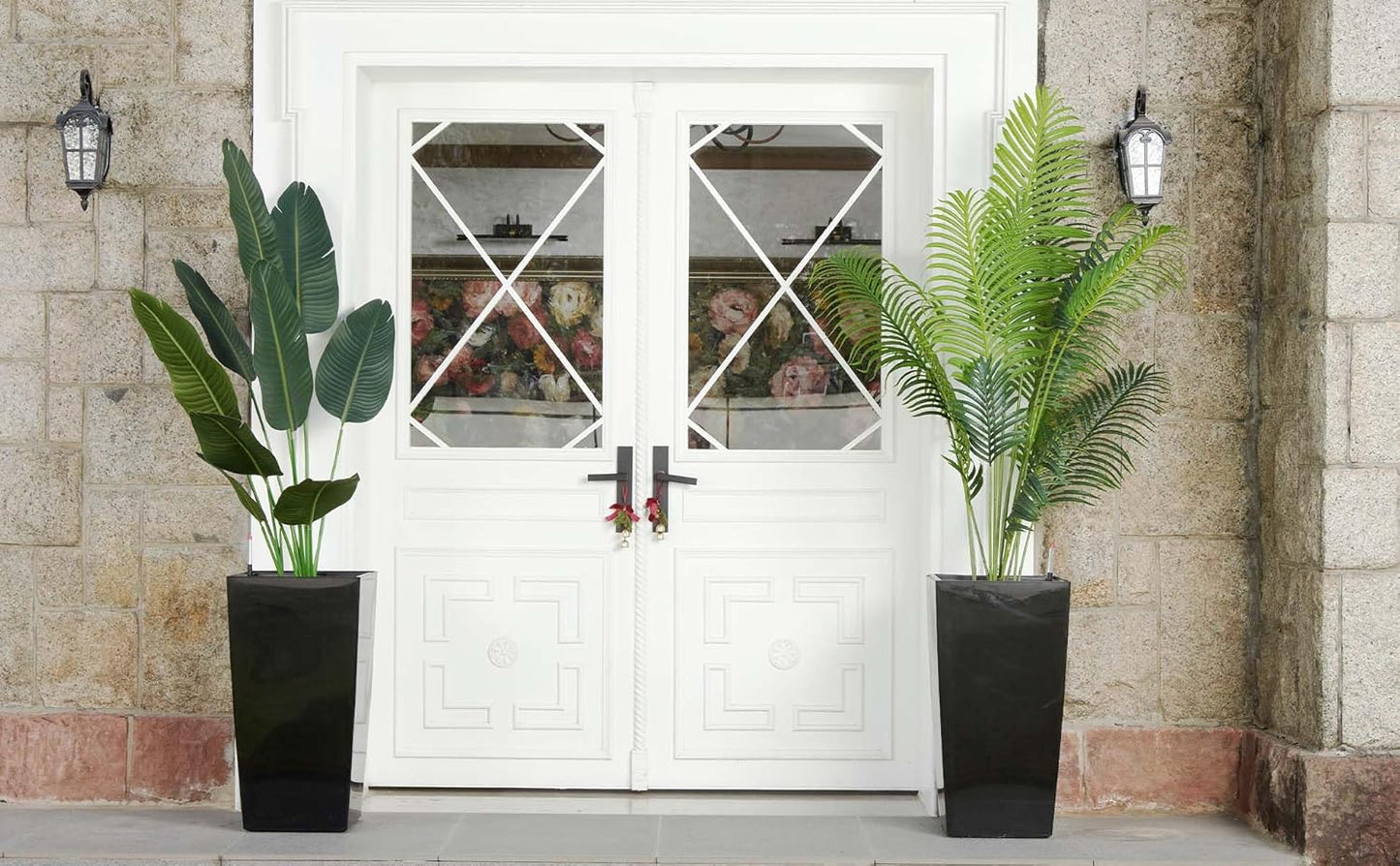 30" Tall Planters Set of 2, Outdoor＆Indoor Black Planter Pots, High Front Porch Planter Pots with Drainage Holes＆Water Level Monitor Movable Wheels ＆Inner Bucket, Automatic Watering,Black