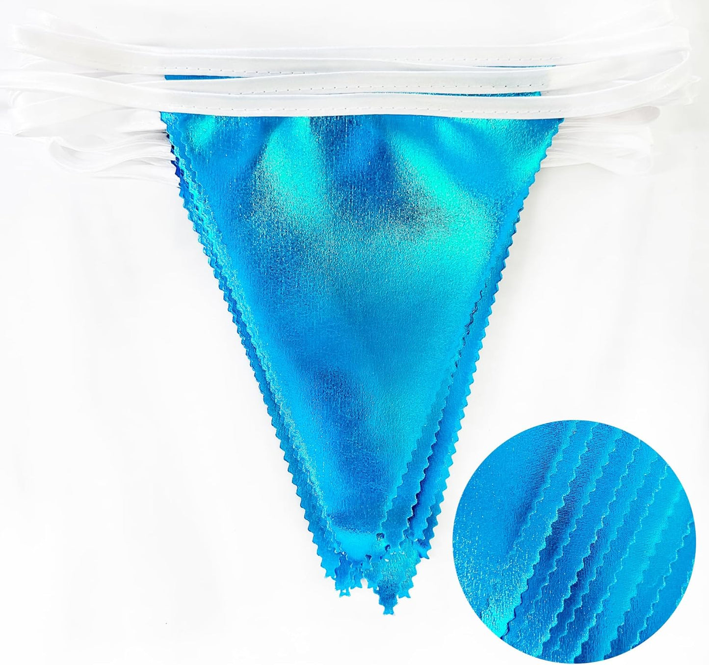 Sky Blue Party Decorations - Light Blue Triangle Pennant Banner Flag - Metallic Fabric Bunting for Graduation, Wedding, Retirement, Birthday, Under The Sea, Nautical, Ahoy, Party Decor Supplies