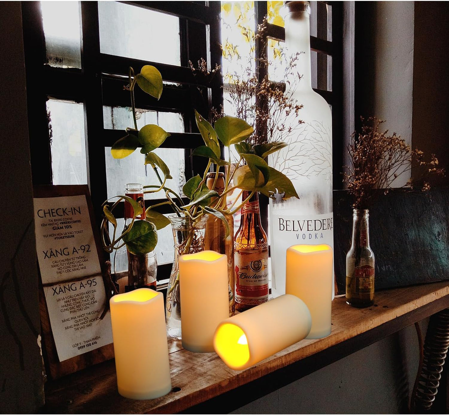 2PACK Outdoor Plastic flameless Candles with Remote Control and Timer, LED Flickering Battery Operated Electric Pillar Candles (D3 xH5.5) for Camping, Weddings, Home Decoration