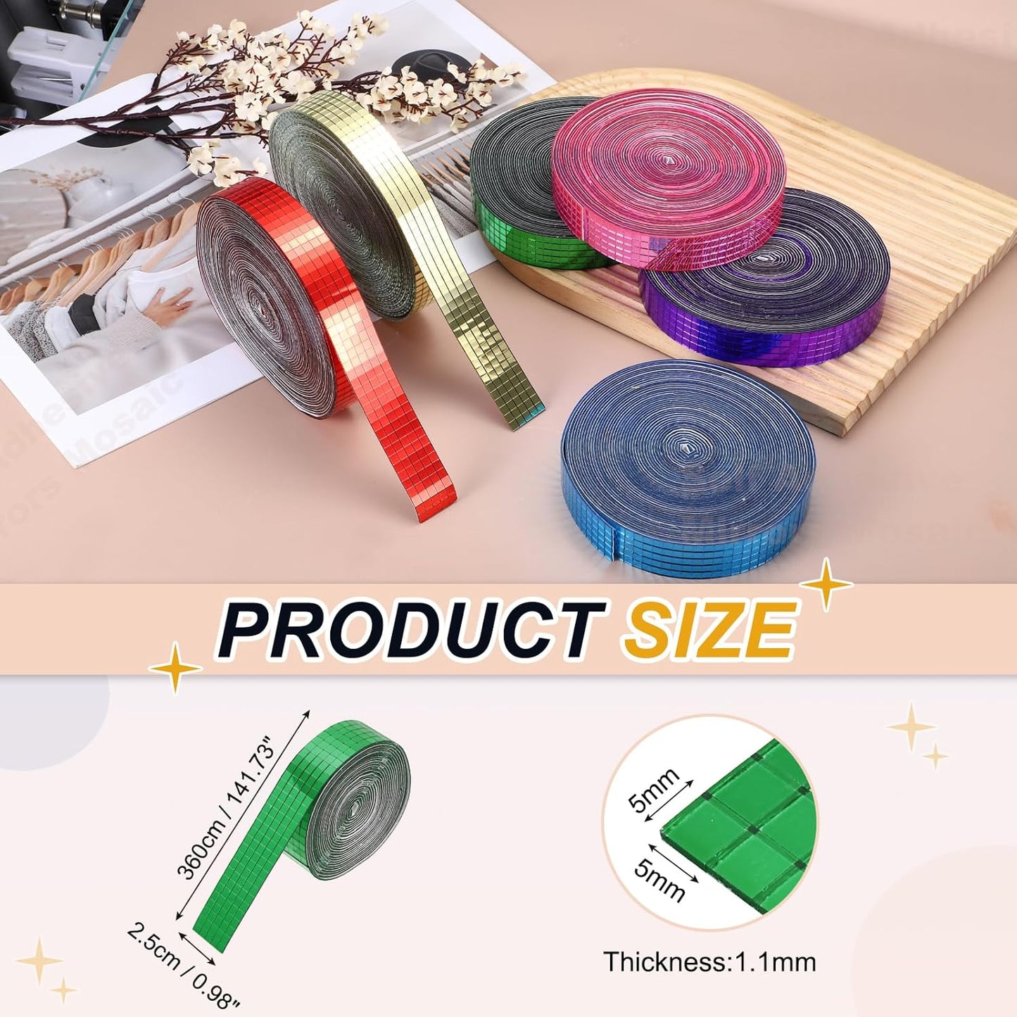 PATIKIL 5x5mm Self Adhesive Mirrors Mosaic Tiles, 3600 Pcs Square Mini Glass Mosaic Disco Tile Sticker for DIY Craft Disco Ball Party Decoration, Green