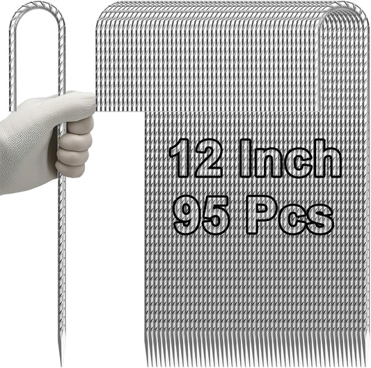 VVOKGO Rebar-Stakes-12-Inch J Hook Galvanized Tent Stakes Heavy Duty, 95-Pack Ground Chain Link Fence Anchors with Chisel Point End for Gazebo, Camping Tents, Outdoor Inflatables Decorations