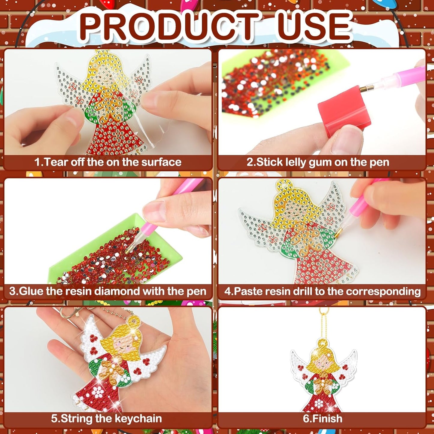 Tondiamo 20 Pcs Christmas Diamond Painting Keychain Kits 5D DIY Diamond Art Pendants Double Sided Hanging Key Chains for Christmas Party Decoration DIY(Angels Style)