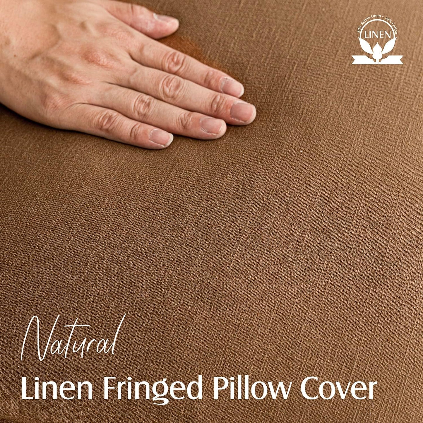 Foindtower Set of 2 Decorative Linen Fringe Throw Pillow Covers Boho Farmhouse Cushion Cover with Tassels Soft Accent Pillowcase for Couch Sofa Bed Living Room Home Decor,20×20 Inch,Orange Brown