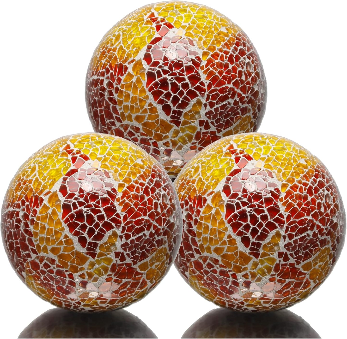 3pcs 4in Orange Mosaic Glass Sphere Balls for Decorative Bowls, Vases, Tables | Home, Office, Event Decor | Polished Finish