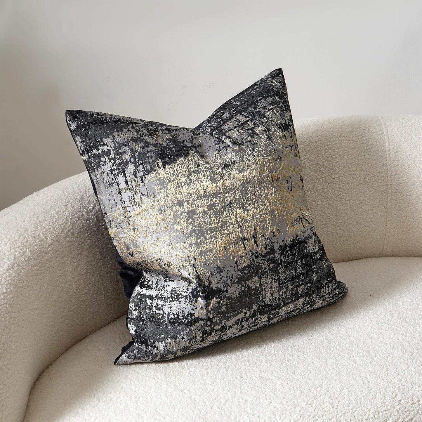 THE-TINOART Charcoal Gray & Black Pillow Cover 18x18 - Gold Embroidered Luxury Jacquard, Modern Reversible Throw Pillow Cover for Sofa/Bed, Velvet Backing