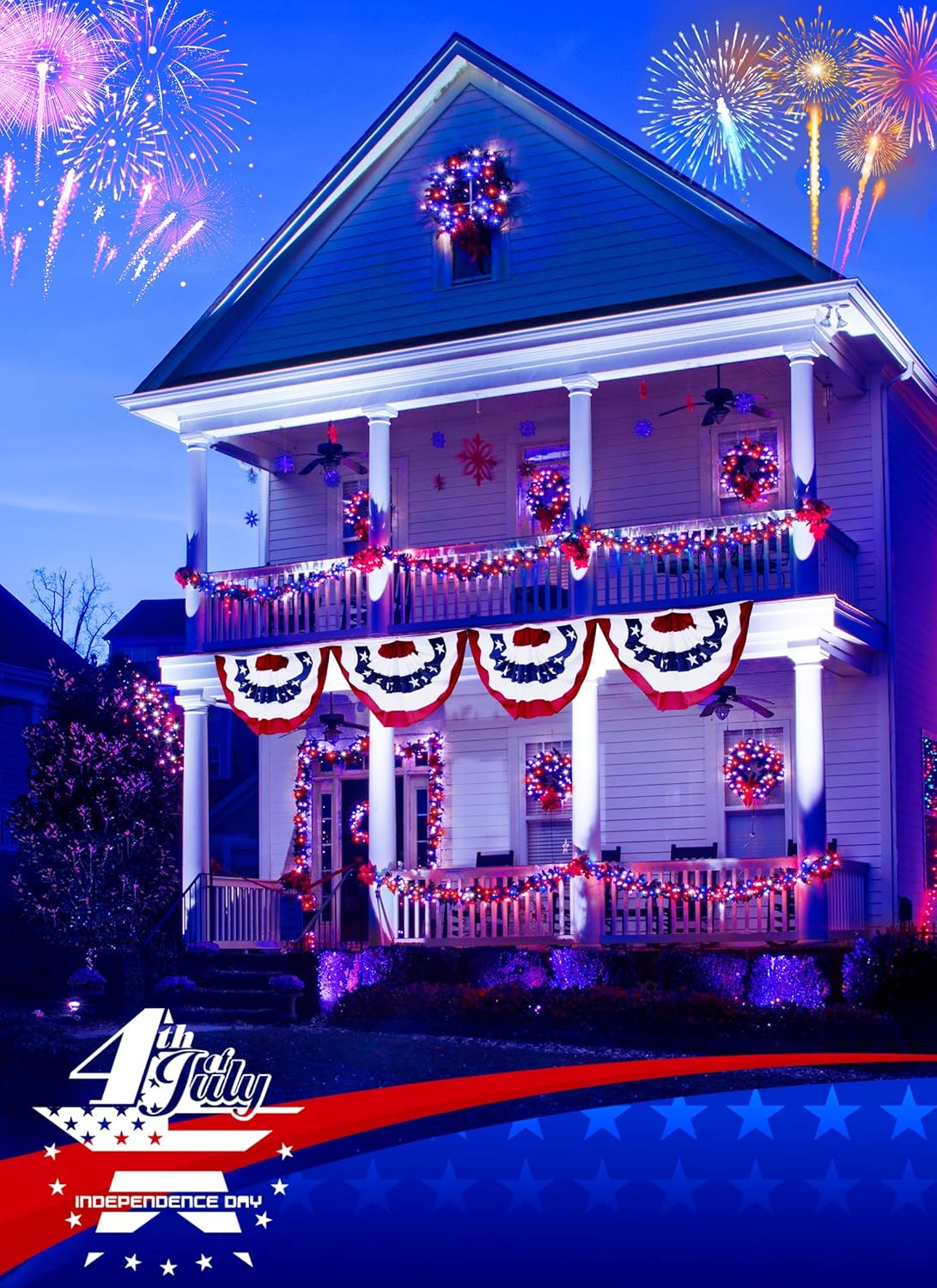 4th of July Decorations Red White and Blue Fairy Lights Battery Operated, 10 Feet 120LEDs Firecracker String Lights with Remote, Twinkle Lights for DIY Wreath Indoor Outdoor Independence Day Decor