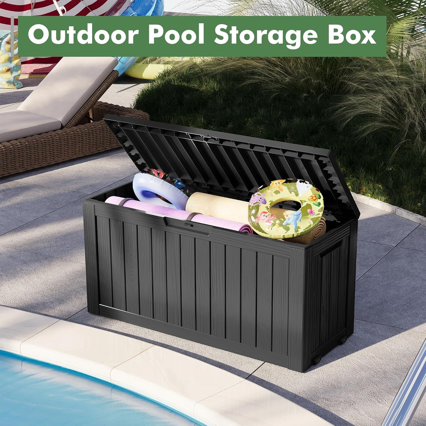 72 Gallon Deck Box Lockable Resin Outdoor Storage Box waterproof Outdoor Container for Patio Furniture Cushions, Pillow