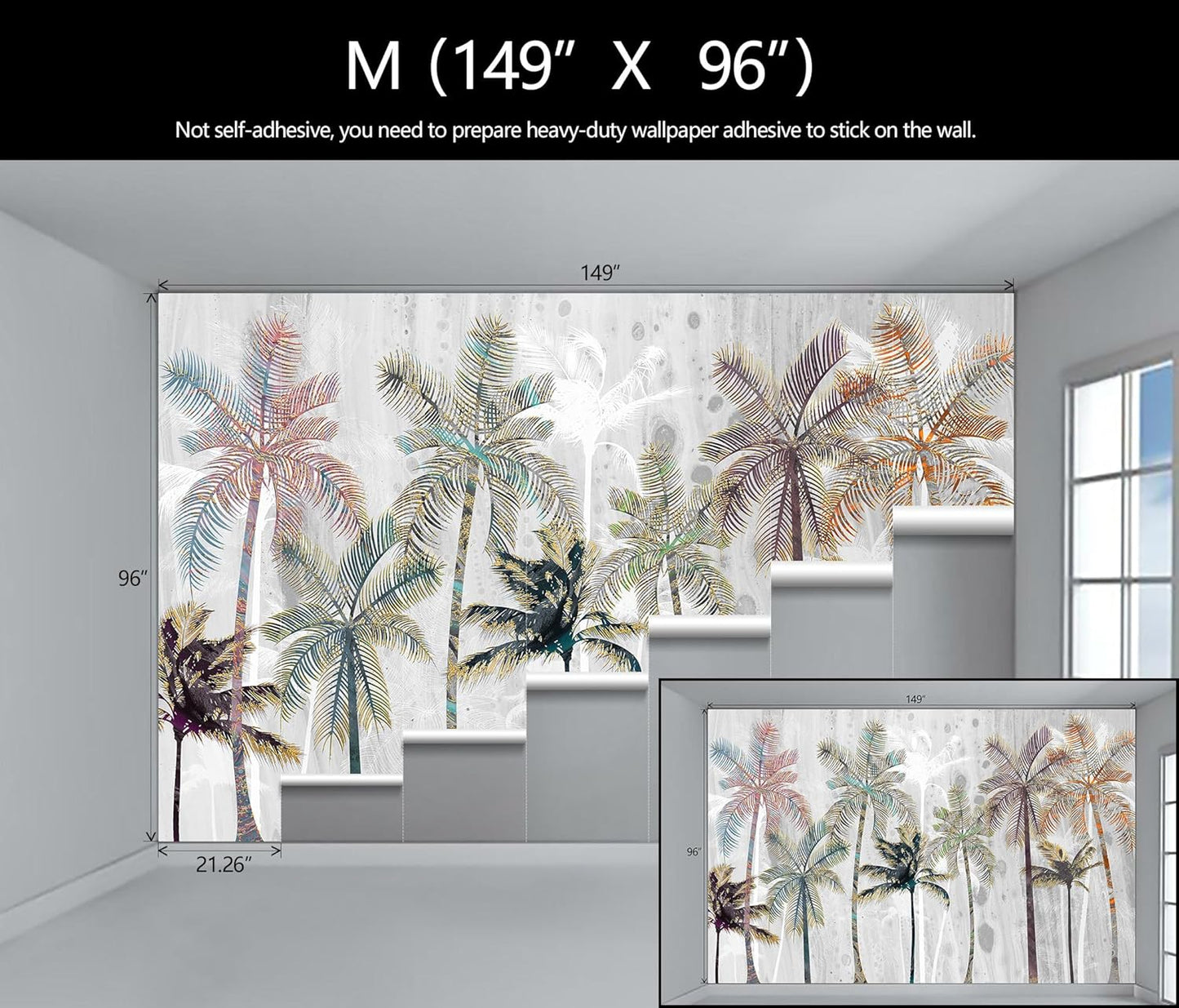 Hand Painted Coconut Tree Wallpaper Bedroom Tropical Plants Leaves Landscape Wall Mural Living Room (Not Peel and Stick)