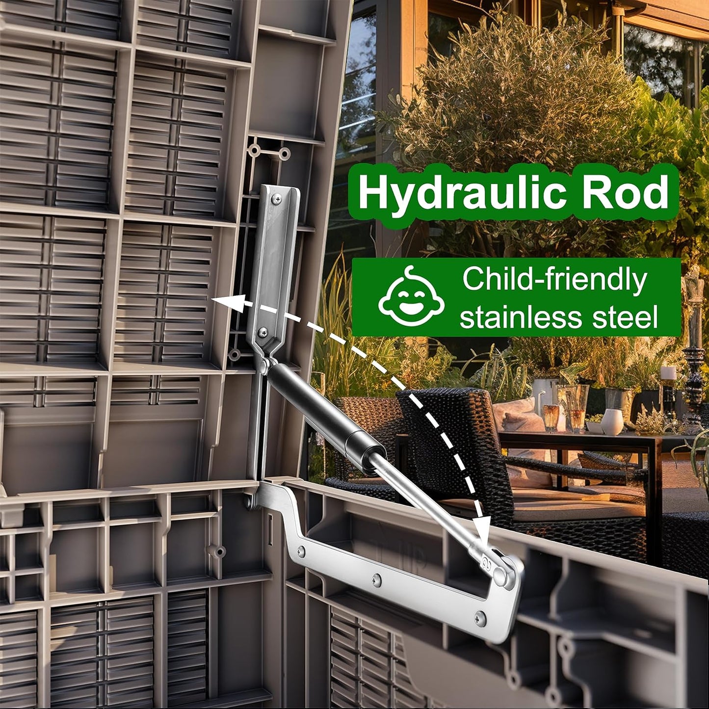 100 Gallon Resin Deck Box, Lockable Patio Outdoor Storage Box for Furniture, Garden Tools and Tools Storage, Waterproof Outside Storage Box - Grey