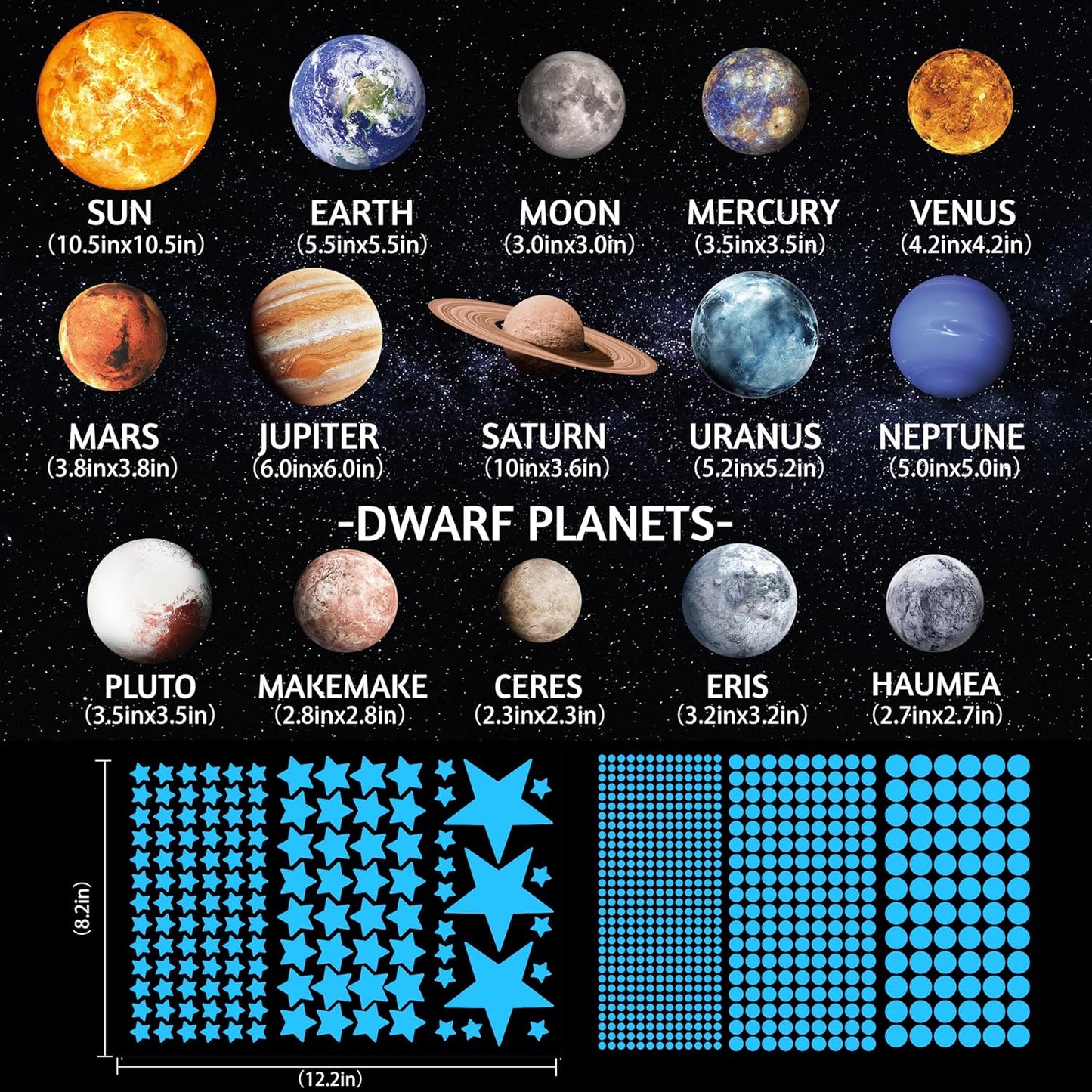 Solar System Wall Decals Glow in The Dark Stars 780 PCS, Glowing Planets Stickers for Ceiling, Nursery Wall Stickers for Bedroom, Kids Room Decorations (Blue)