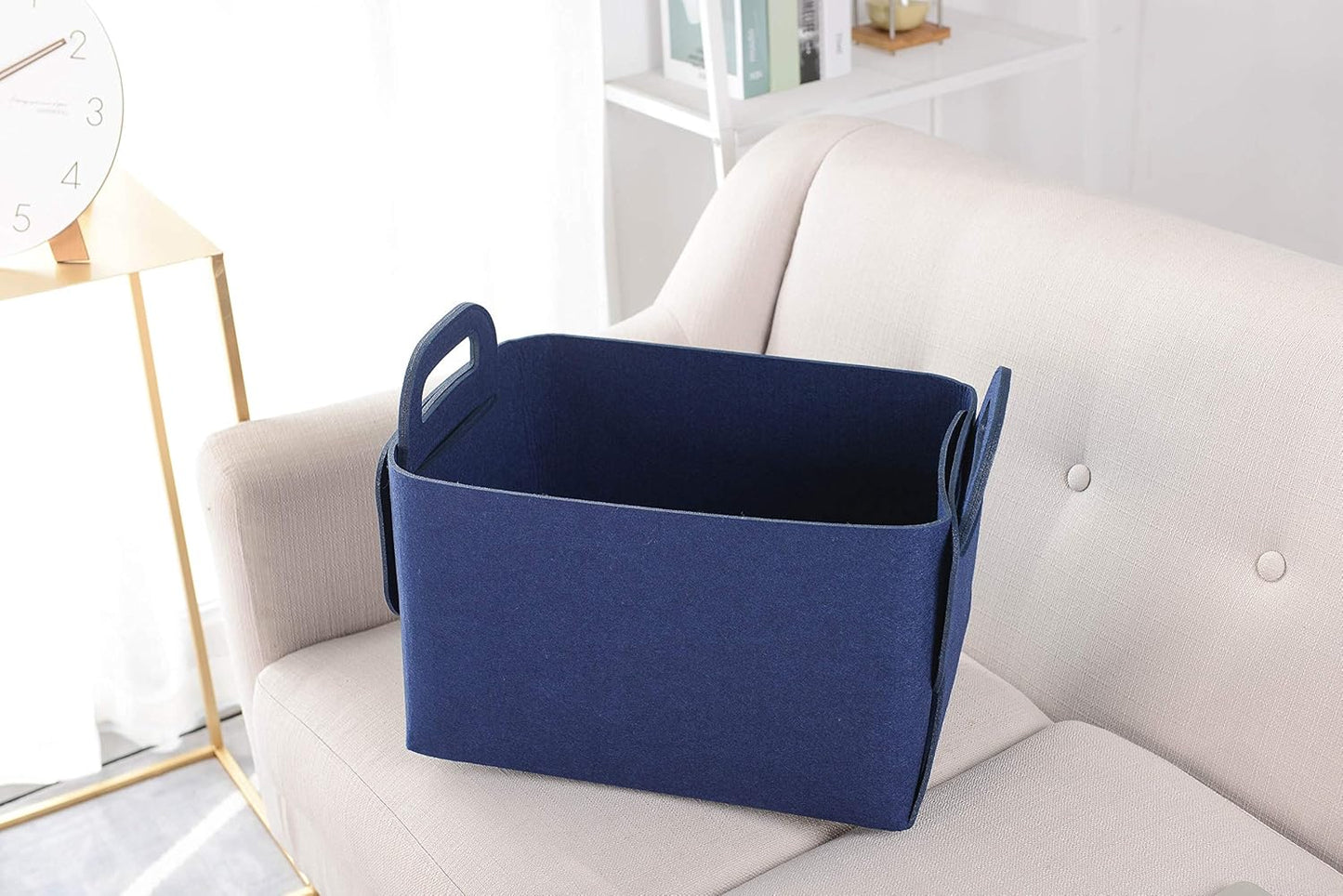 Minoisome Storage Basket Felt Storage Bin Collapsible& Convenient Box Organizer with Carry Handles for Office Bedroom Closet Babies Nursery Toys Laundry (Navy Blue, 15.7inch（L）×11inch（W）×10inch（H）)