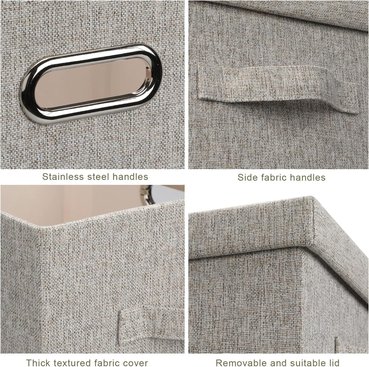 Medium 15" 21 Quart Collapsible Stackable Storage Bins with Lids, 1 Pack Beige Foldable Fabric Closet Storage Boxes with Lids, Heavy-duty Linen Baskets for Bedroom