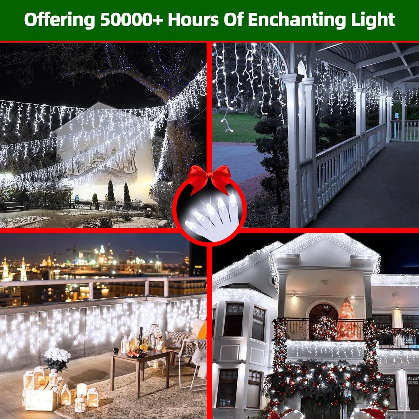 612 LED 60FT Icicle Christmas Lights - 136 Drops Waterproof 12 Modes Memory Timer, Outdoor Hanging Roof Lights for Eaves Gutter Xmas Tree Holiday Decorations Cool White
