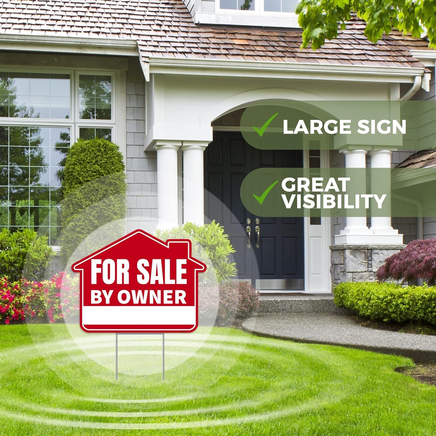 3PC For Sale By Owner Sign with Stakes, 17 Inches by 13 Inches - Double Sided Signs - Corrugated Plastic - FSBO Yard Sign for Home House Real Estate