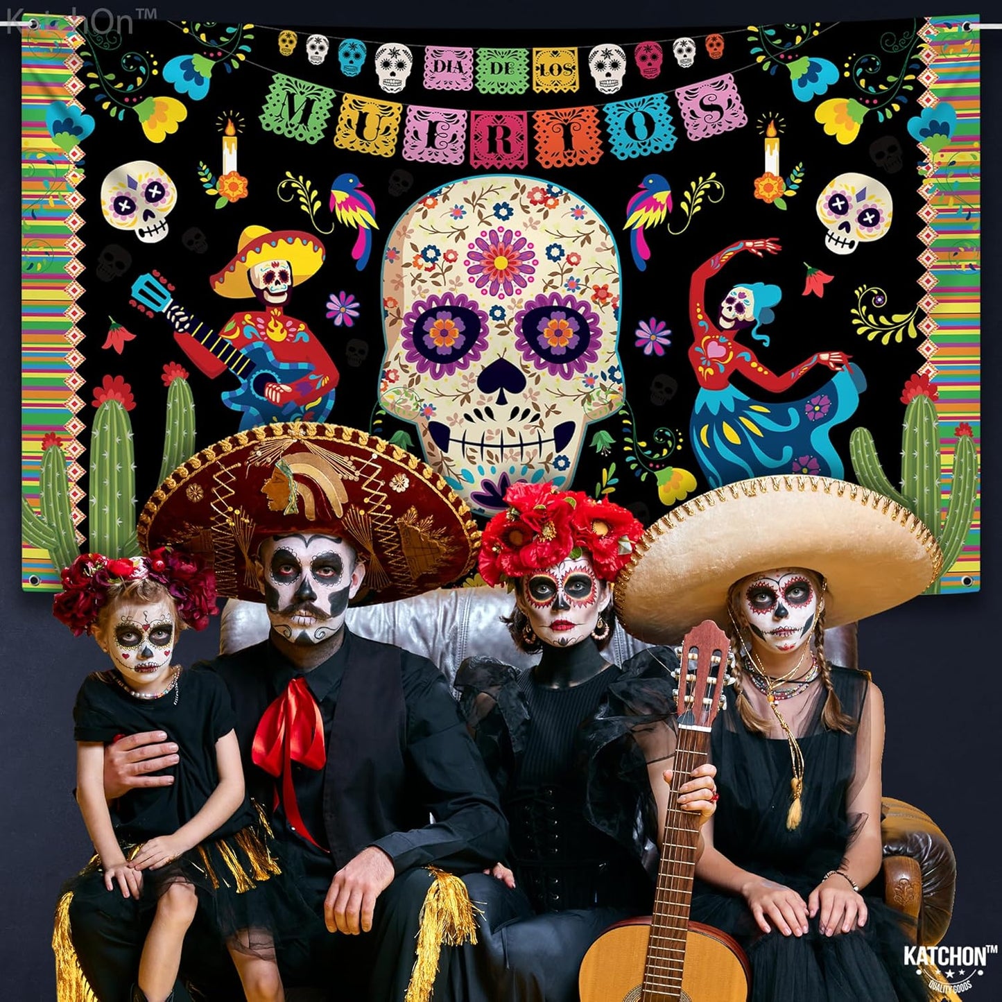 KatchOn, Day of the Dead Backdrop - XLarge, 72x44 Inch | Mexican Halloween Banner for Day of the Dead Decorations | Dia De Los Muertos Backdrop, Dia De Los Muertos Decorations, Halloween Decorations