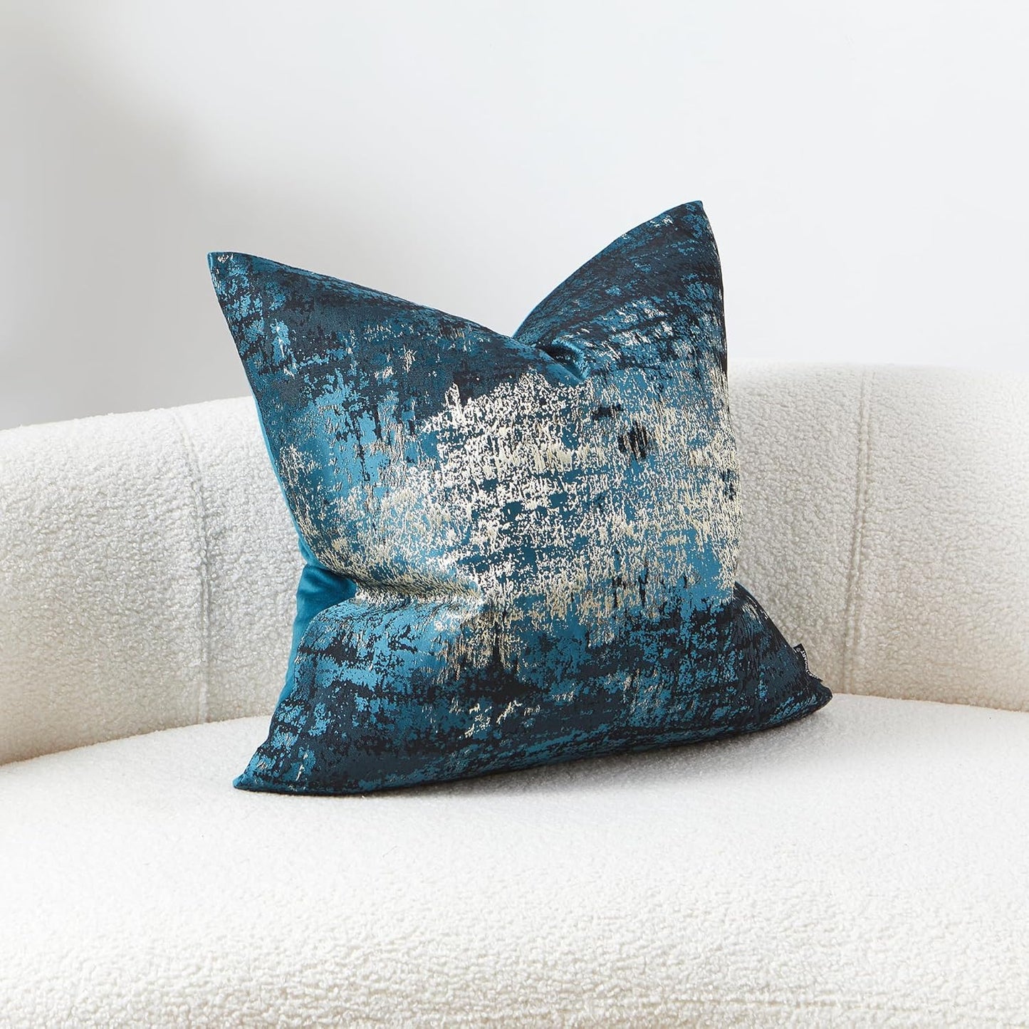 THE-TINOART Teal & Gold Embroidered Jacquard Pillow Cover 20x20 - Luxury Reversible Decorative Throw Pillow Cover with Gold Thread & Velvet Backing, Elegant Holiday Home Decor